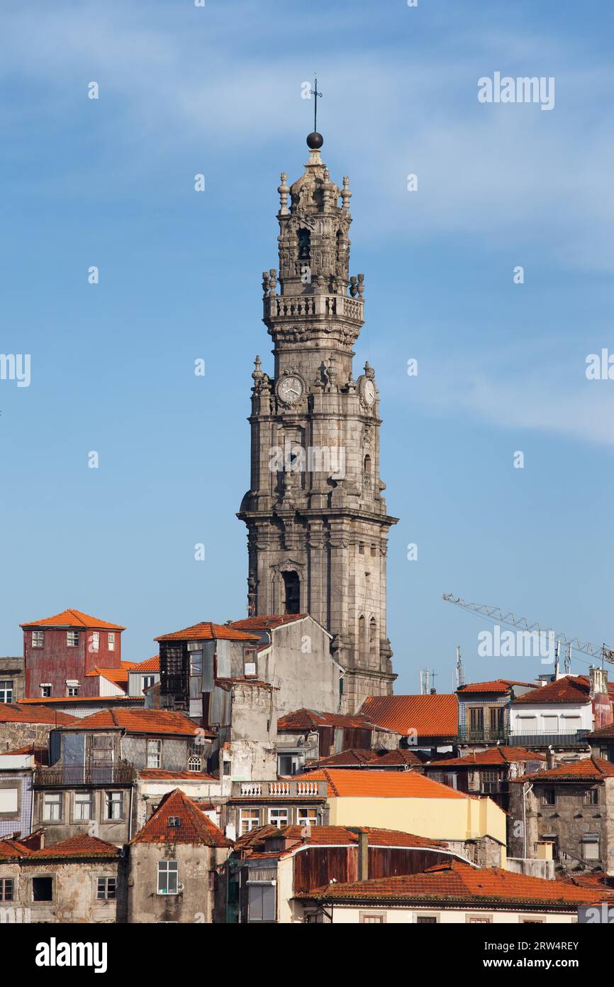 Porto in Portugal, Clerigos Church bell tower, 18th century Baroque style architecture Stock Photo