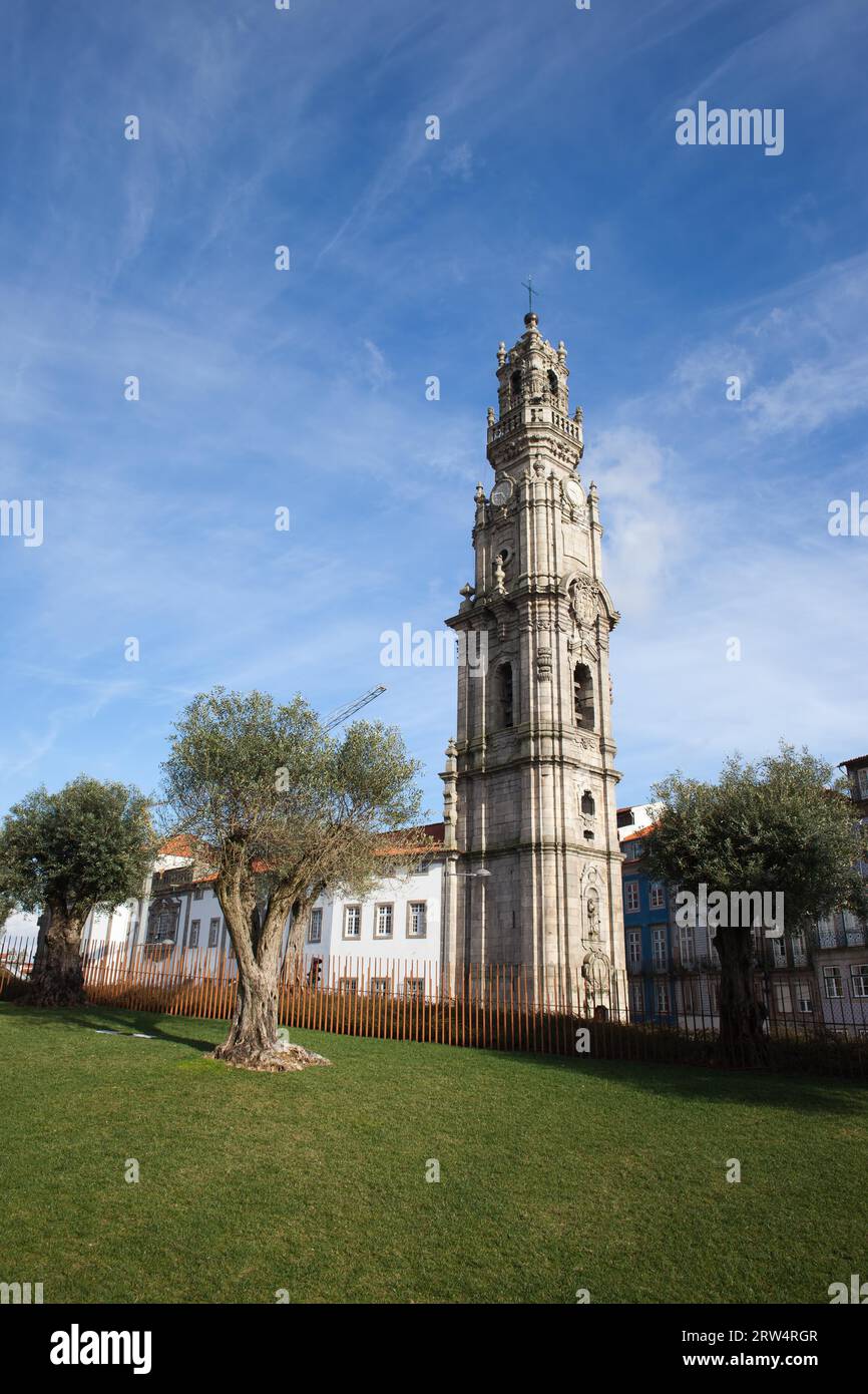 Porto in Portugal, Clerigos Church bell tower Stock Photo
