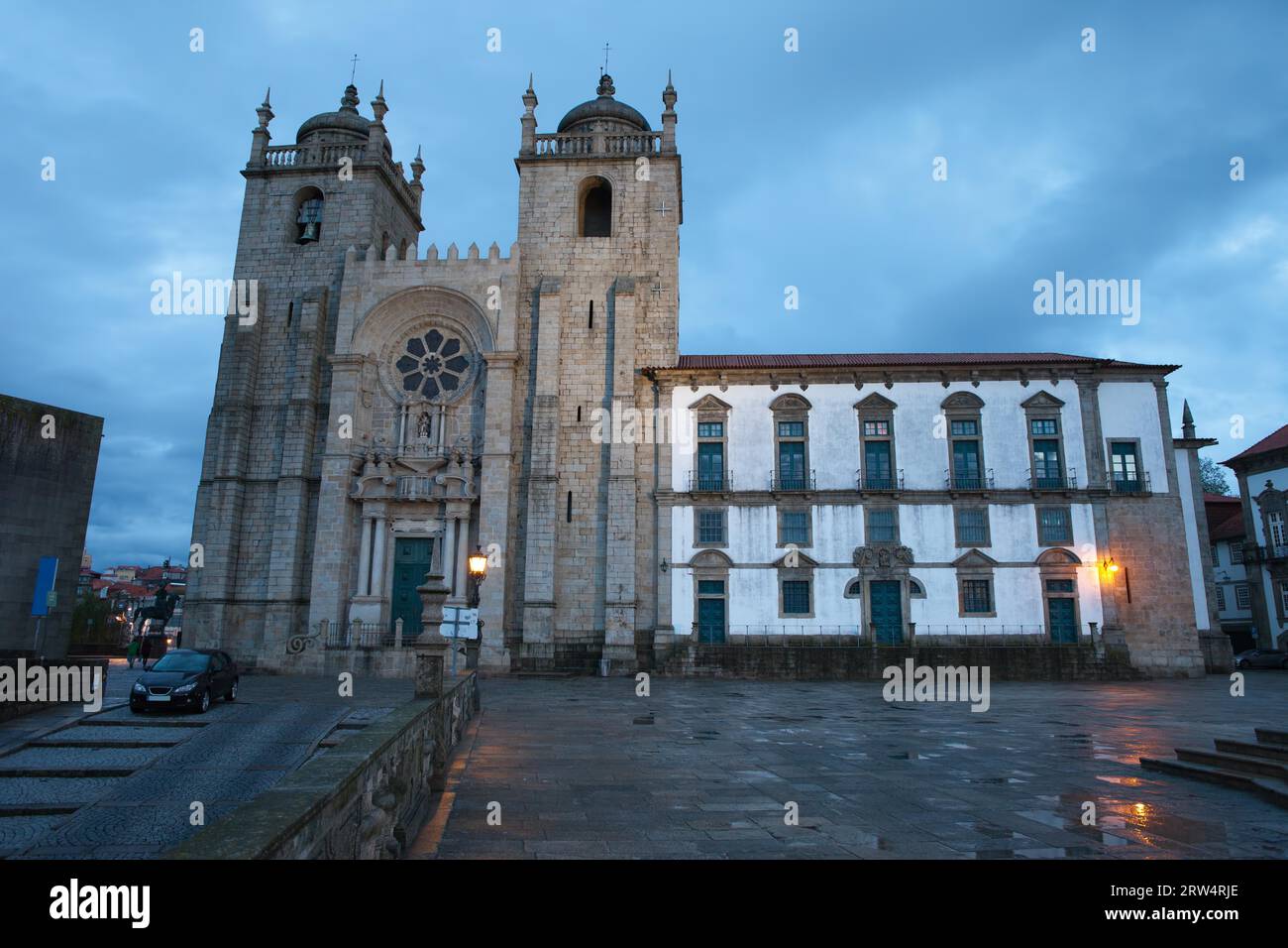 Porto Cathedral at dusk in Portugal, city landmark founded in 12th ...