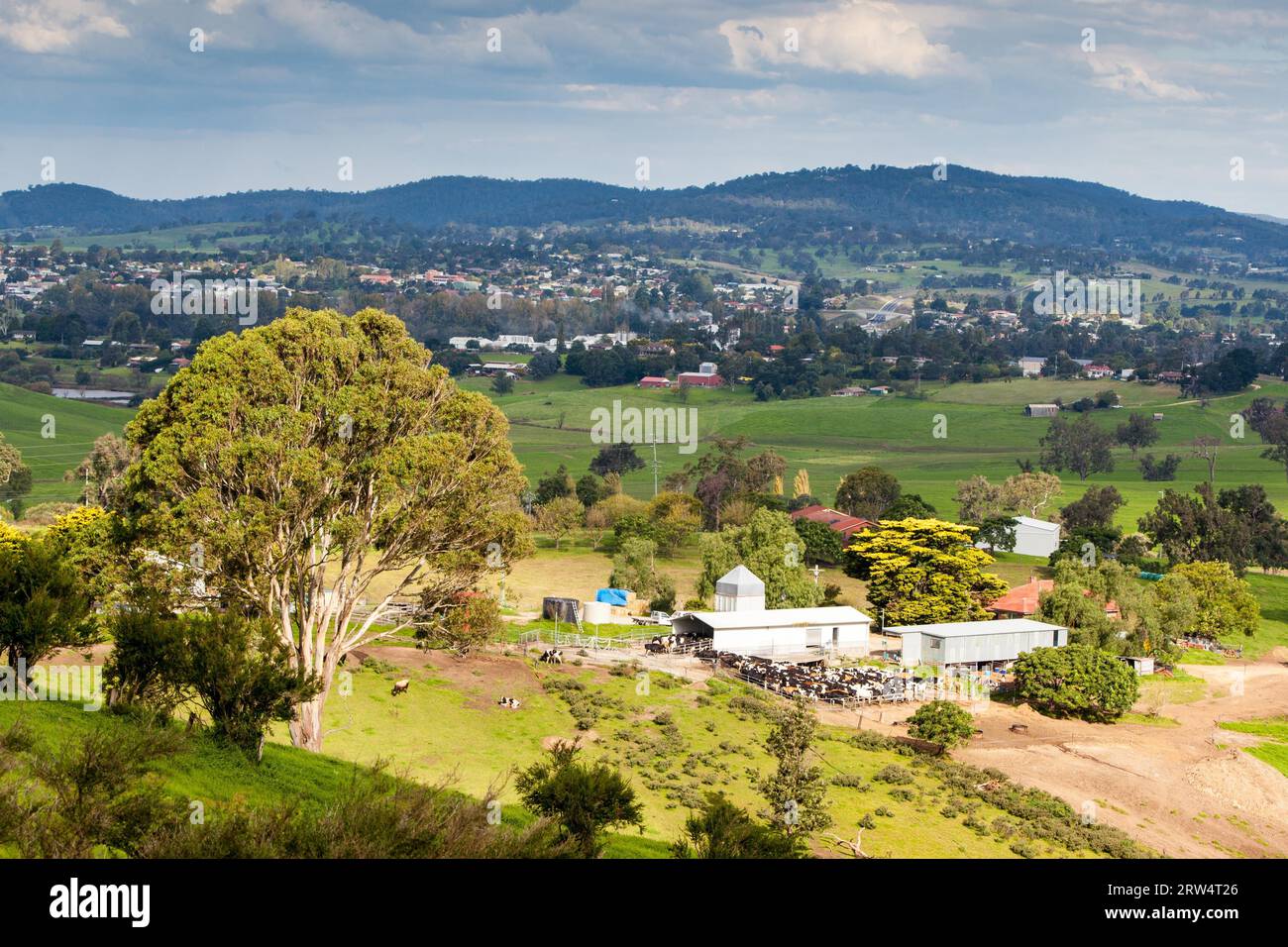 A view over Bega and surrounding farmland on a sunny day in New South ...