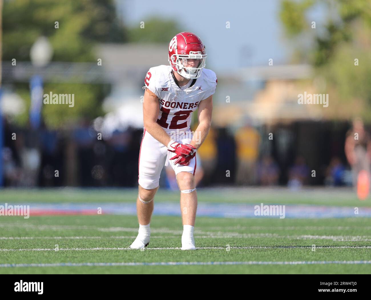 September 16, 2023:.Oklahoma Sooners wide receiver Drake Stoops (12) ready for the next play during the third quarter of the NCAA Football game between the Oklahoma Sooners and the Tulsa Golden Hurricane at H.A. Chapman Stadium in Tulsa, OK. Ron Lane/CSM Stock Photo