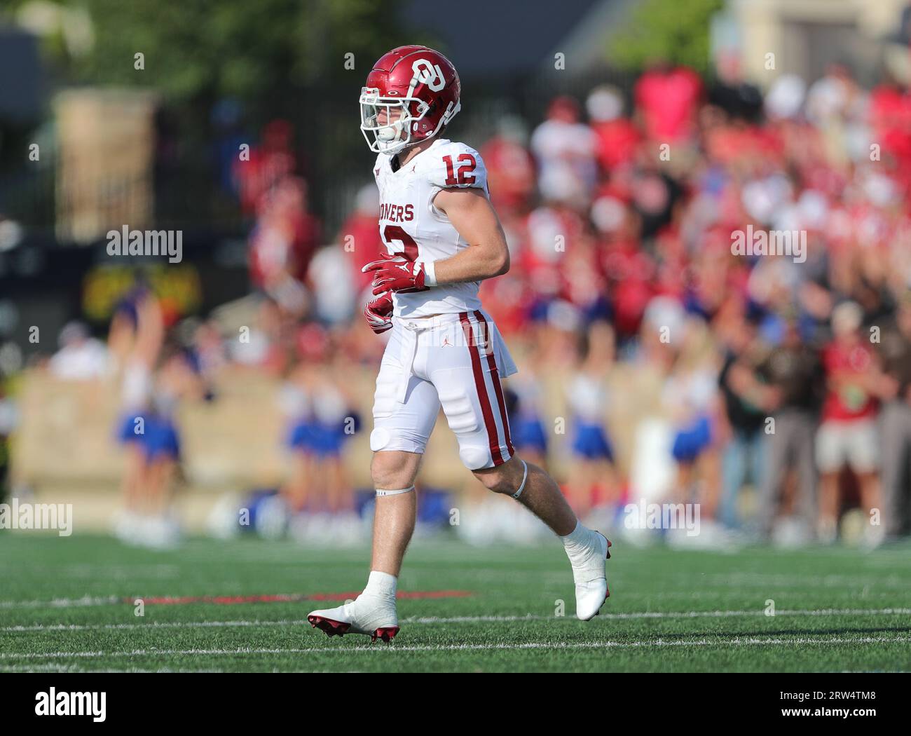 September 16, 2023:.Oklahoma Sooners wide receiver Drake Stoops (12) goes in motion during the third quarter of the NCAA Football game between the Oklahoma Sooners and the Tulsa Golden Hurricane at H.A. Chapman Stadium in Tulsa, OK. Ron Lane/CSM Stock Photo