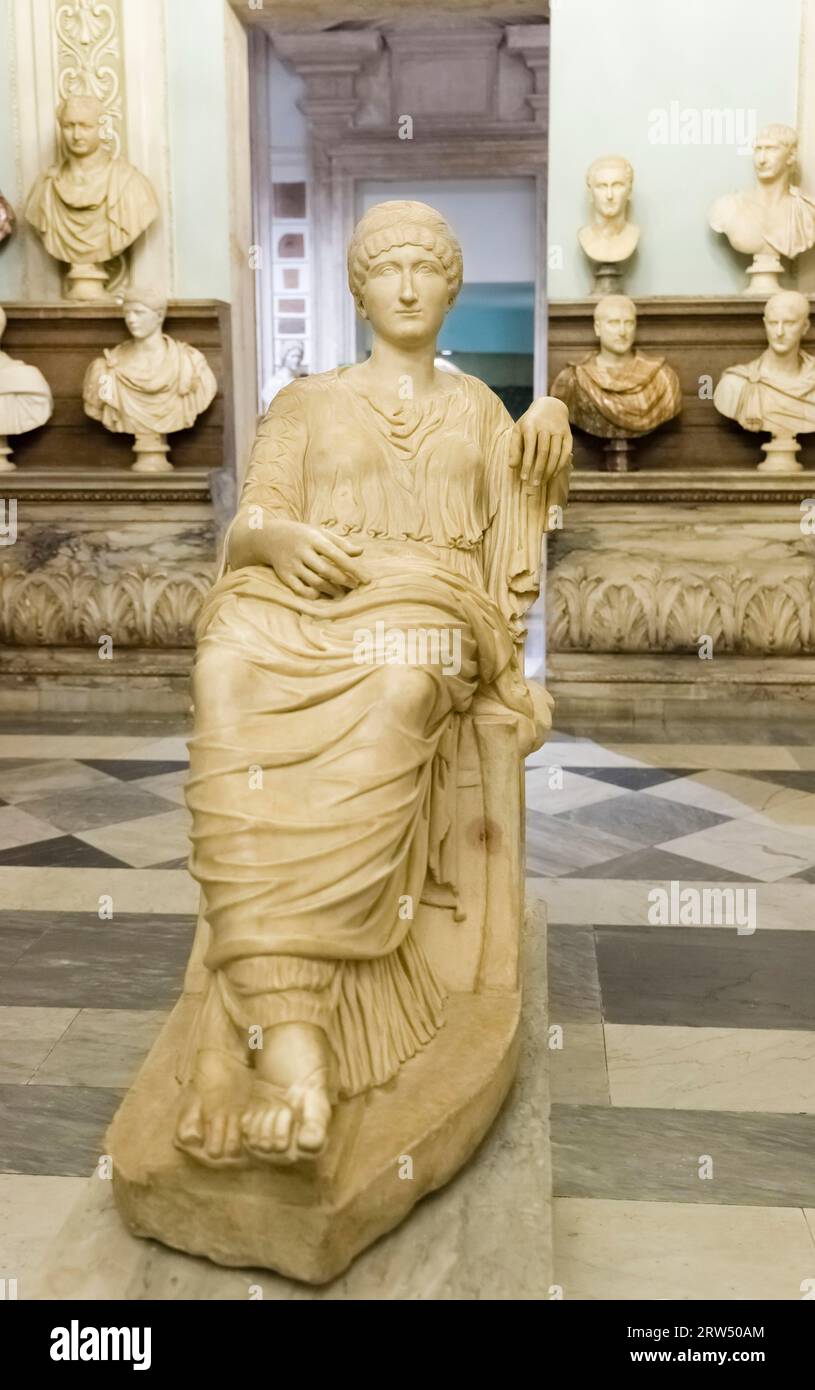 Roman statue of Flavia Julia Helena, mother of Constantine the Great, 2nd century, Sala Imperatori, Palazzo Nuovo, Capitoline Museums, Musei Stock Photo