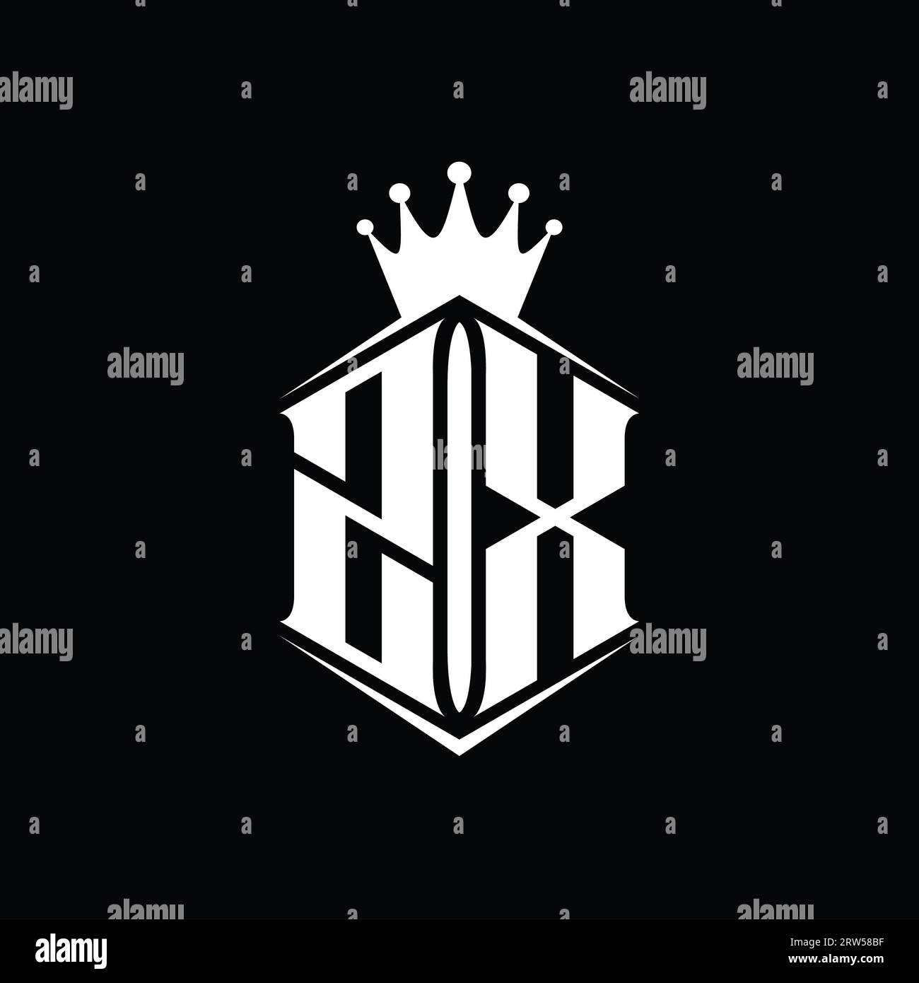 ZX Letter Logo monogram hexagon shield shape crown with sharp style ...