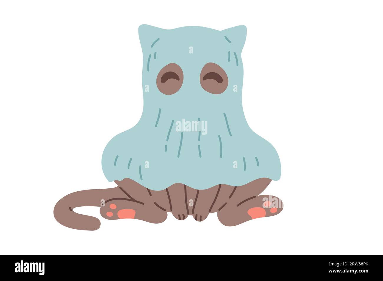 Halloween cat. Grey kitten in ghost costume. Happy halloween costume