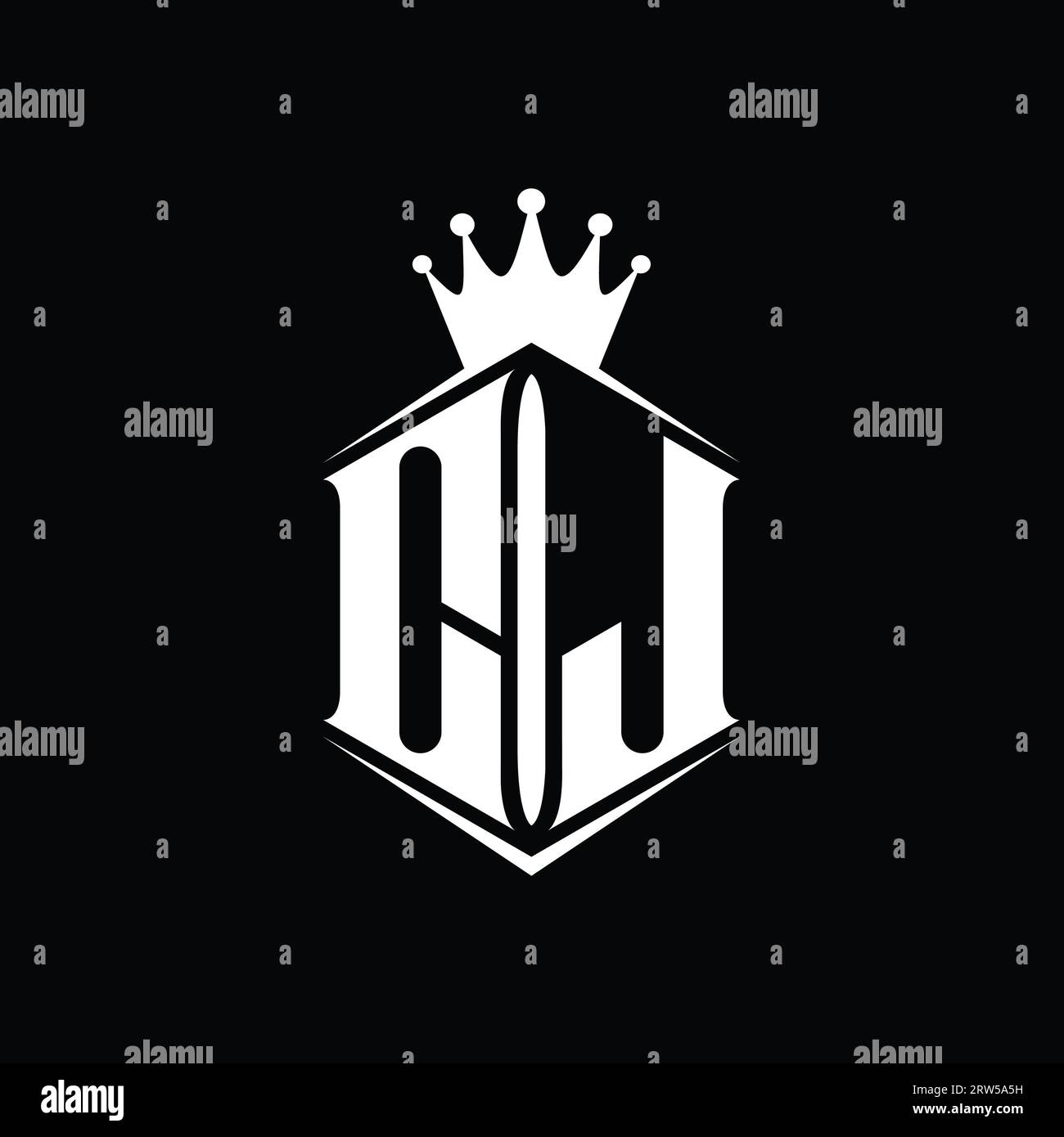 CJ Letter Logo monogram hexagon shield shape crown with sharp style ...