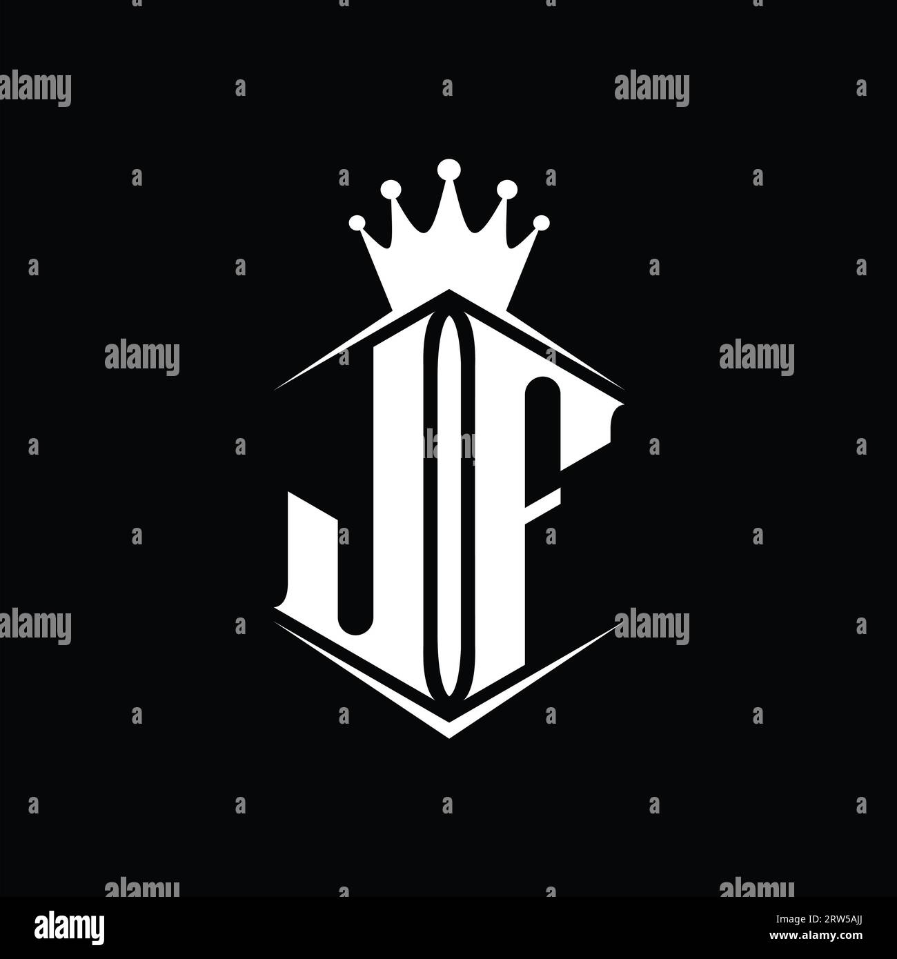 JF Letter Logo monogram hexagon shield shape crown with sharp style ...