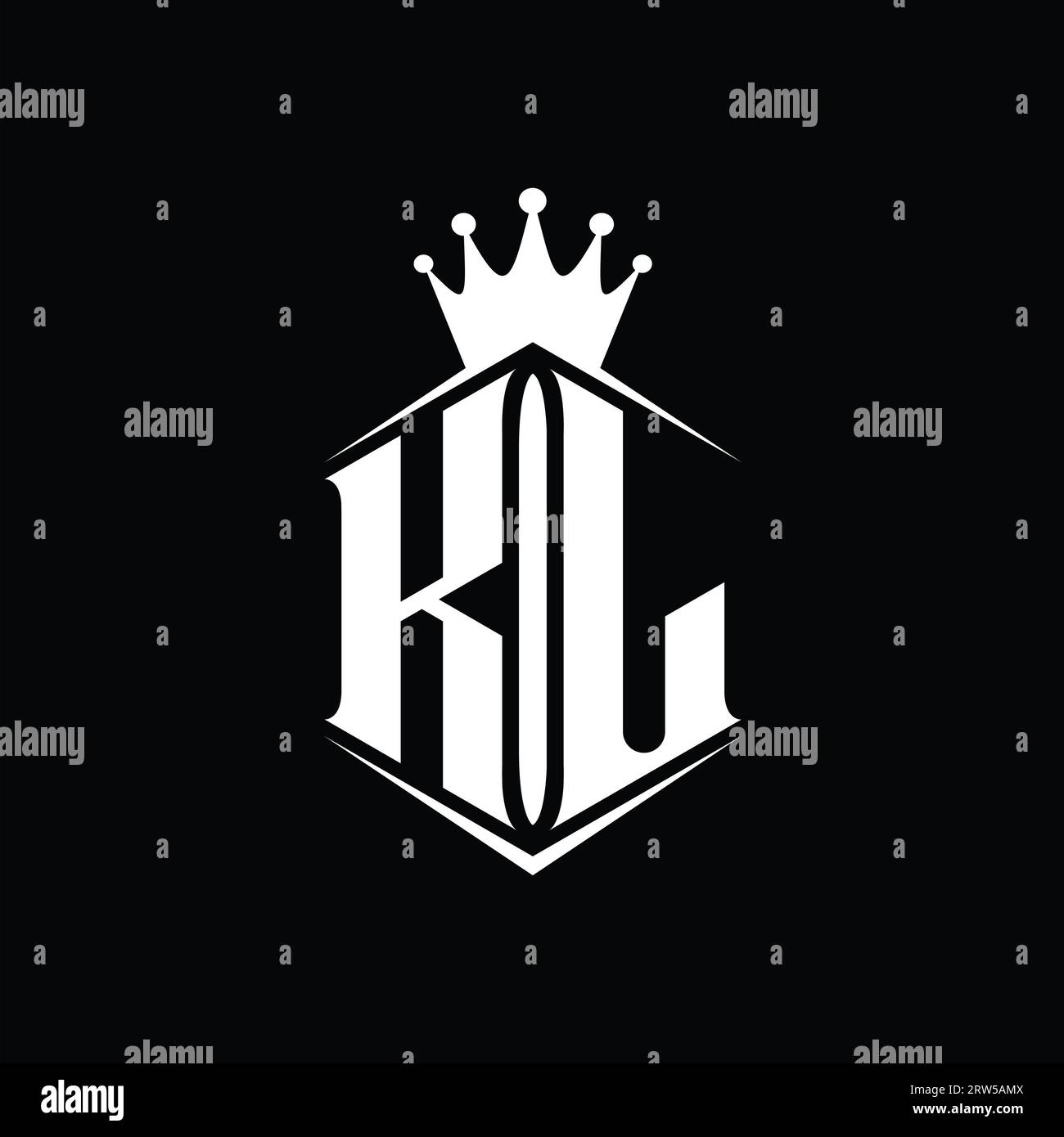 KL Letter Logo monogram hexagon shield shape crown with sharp style ...