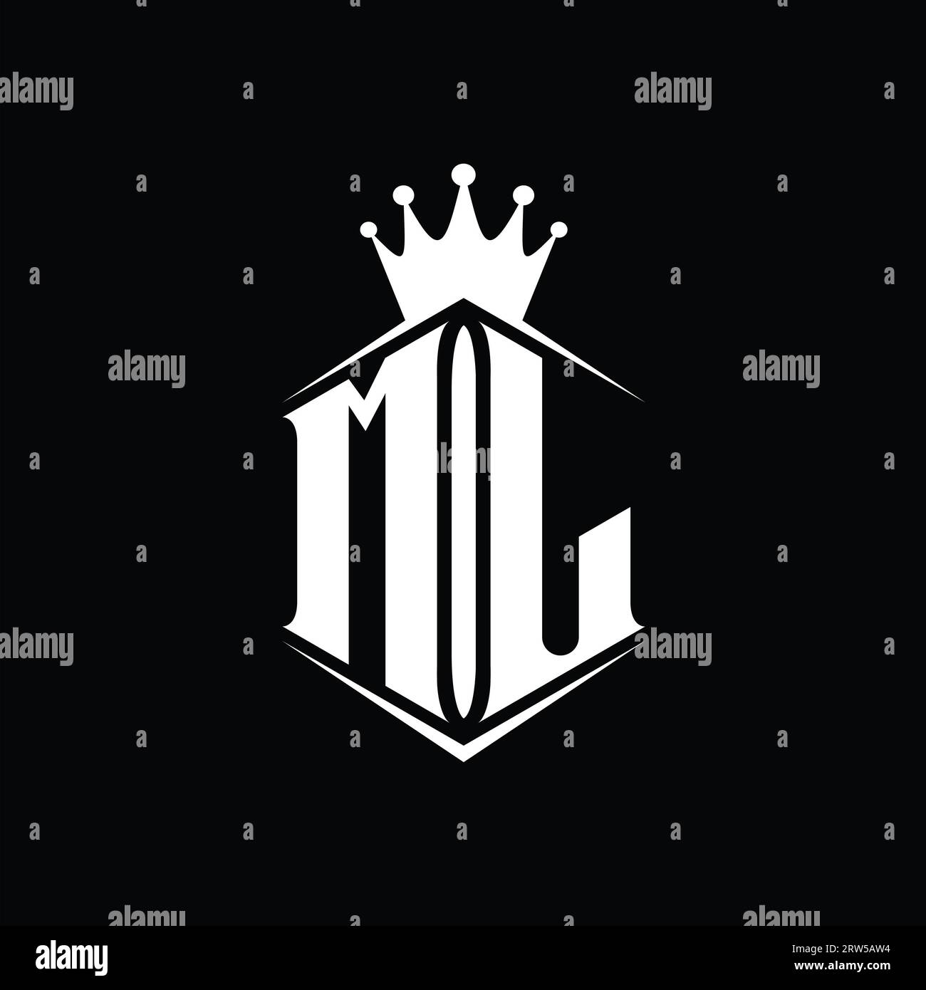 ML Letter Logo monogram hexagon shield shape crown with sharp style ...