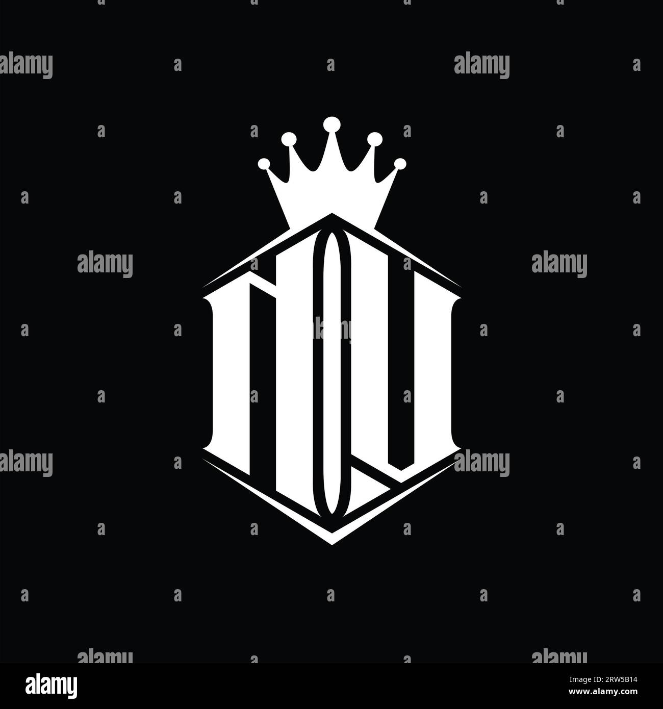NV Letter Logo monogram hexagon shield shape crown with sharp style ...