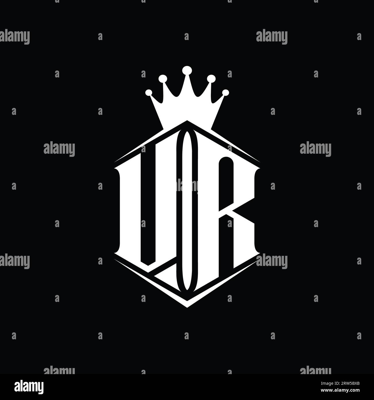 VR Letter Logo monogram hexagon shield shape crown with sharp style ...
