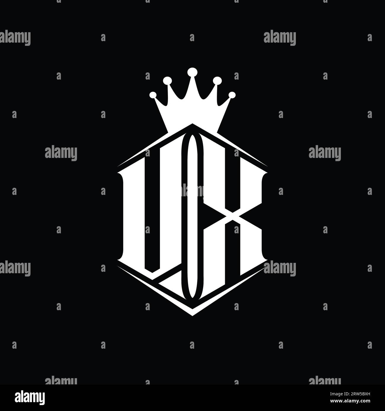 VX Letter Logo monogram hexagon shield shape crown with sharp style ...