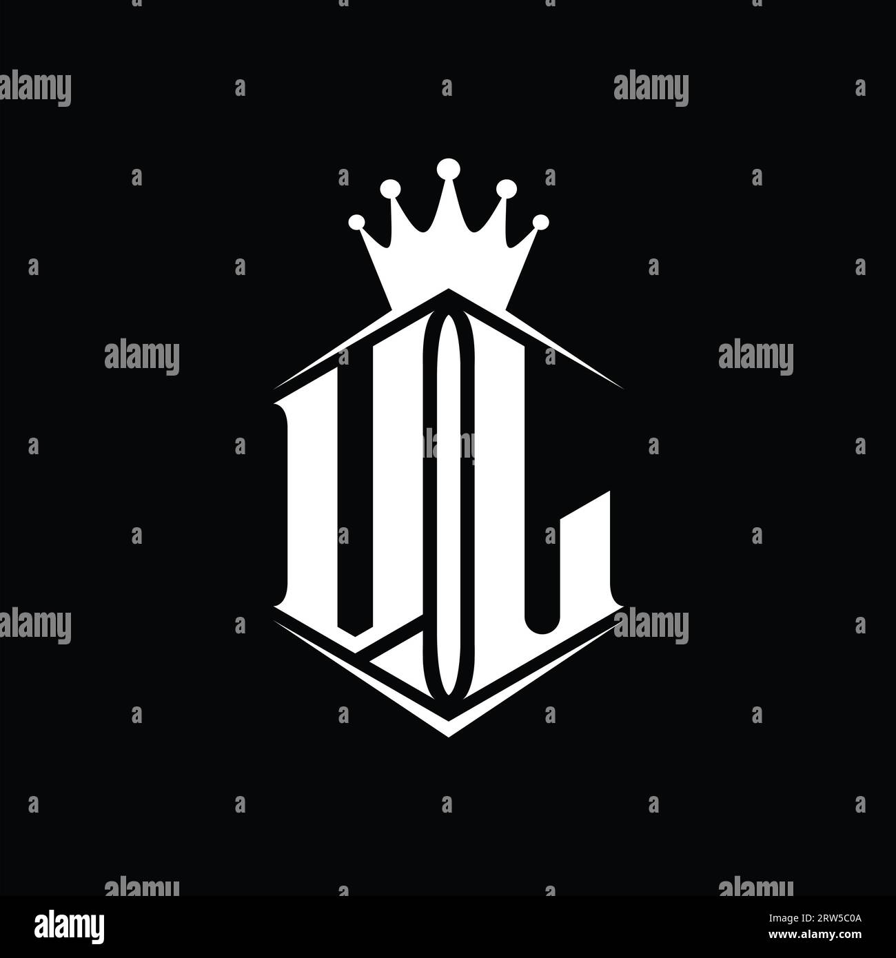 VL Letter Logo monogram hexagon shield shape crown with sharp style ...