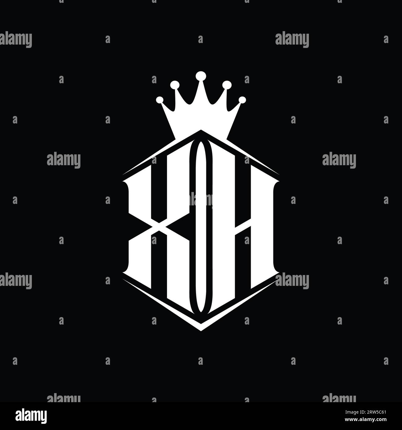 XH Letter Logo monogram hexagon shield shape crown with sharp style ...