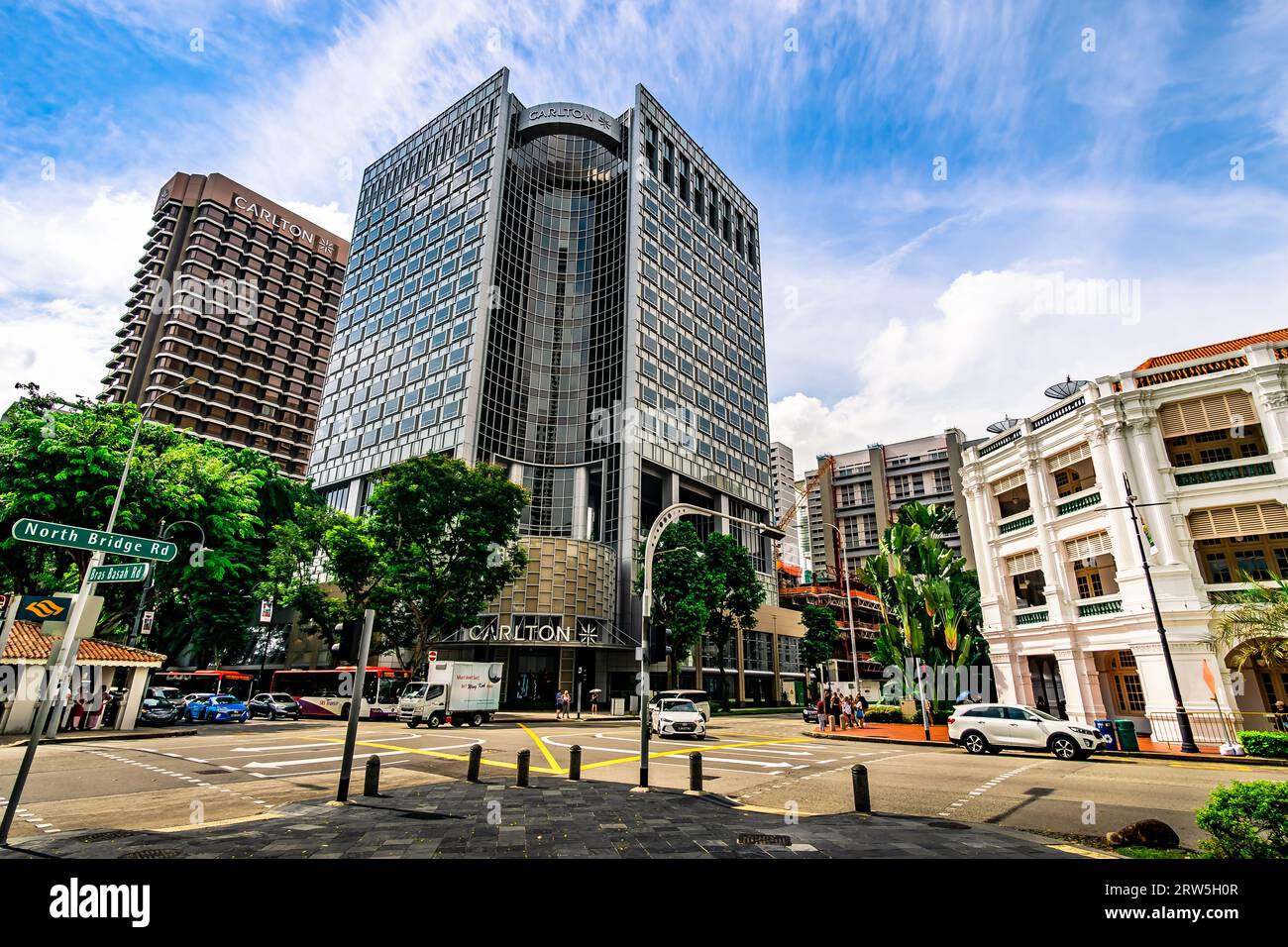 Carlton Hotel Singapore - SG Clean Certified is an upscale hotel that is strategically located in the heart of Singapore. Stock Photo