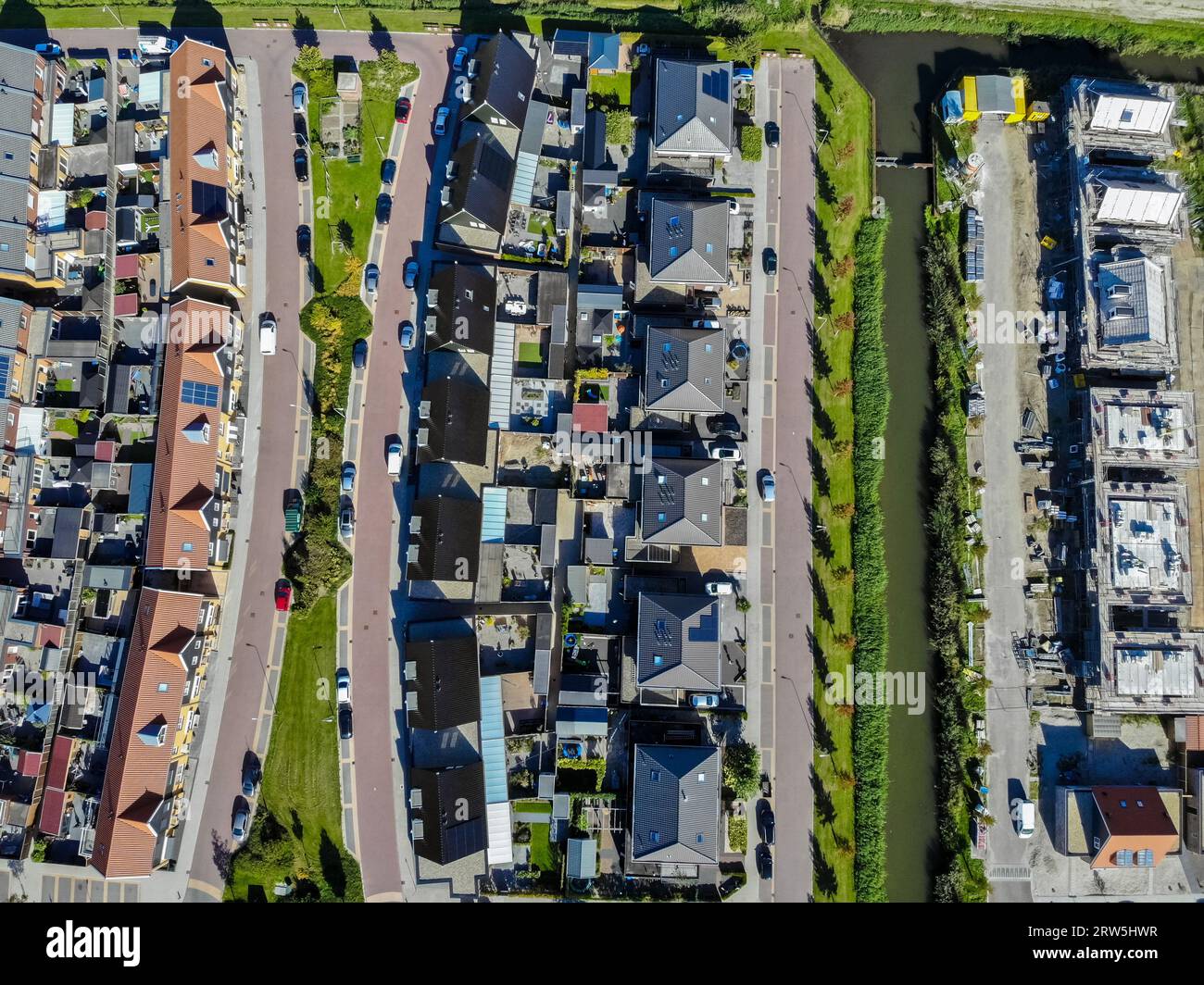 Dutch Suburban area with modern family houses, newly build modern