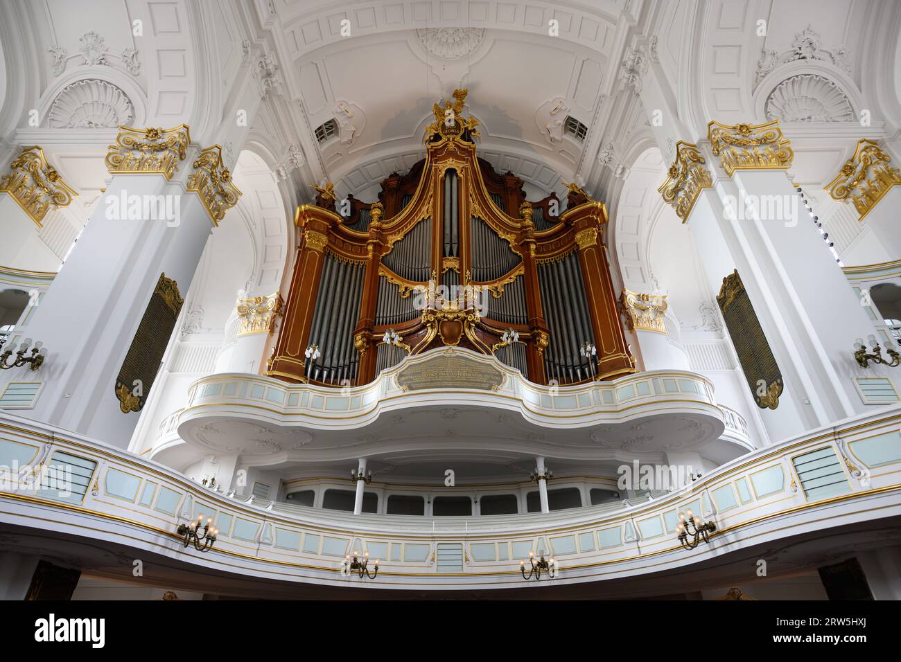 Hamburg, Germany - June 15 2023: Interior and Great Organ of the St. Michaelis Church Hauptkirche Stock Photo