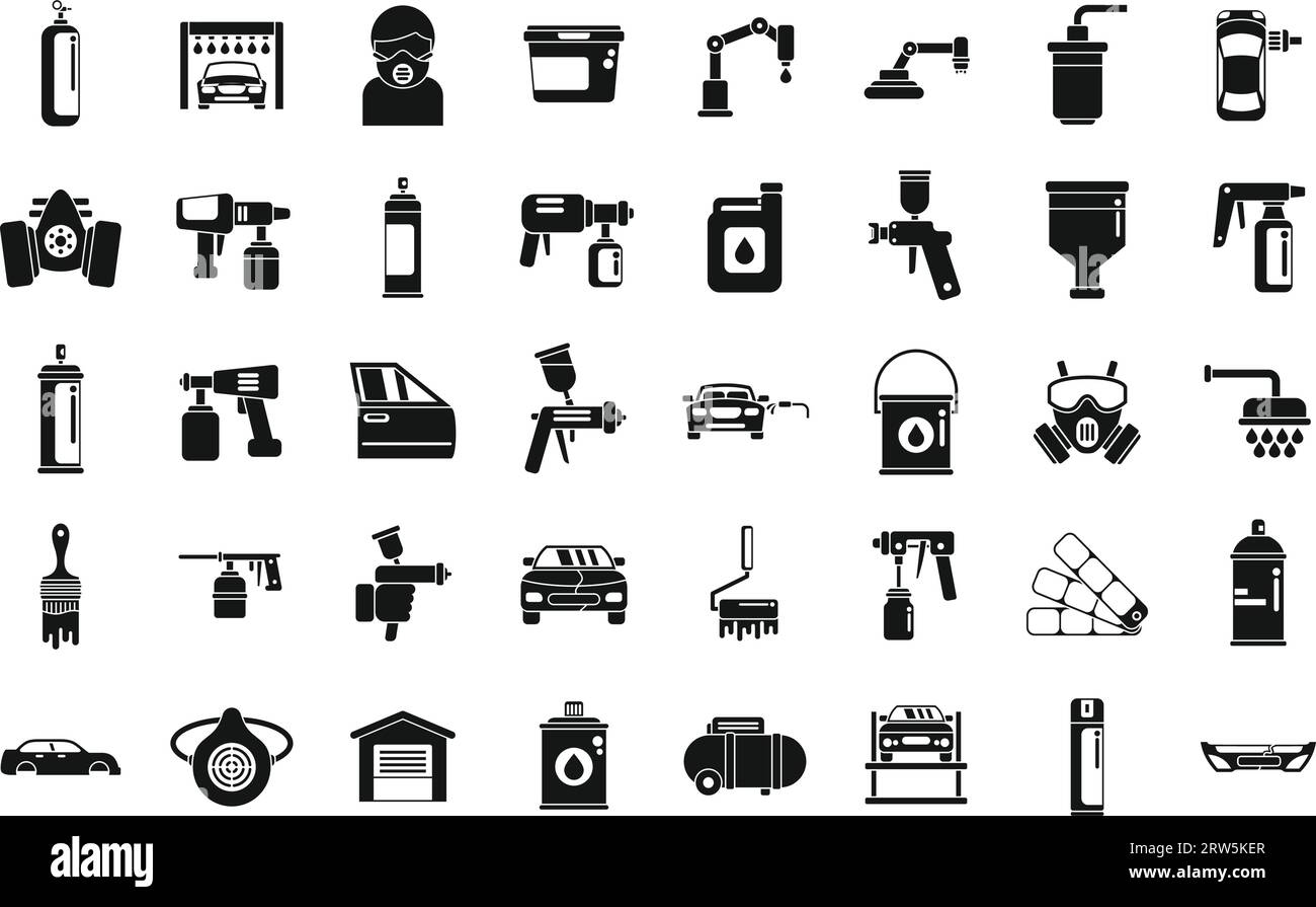 Car painting icons set simple vector. Auto body. Work job Stock Vector