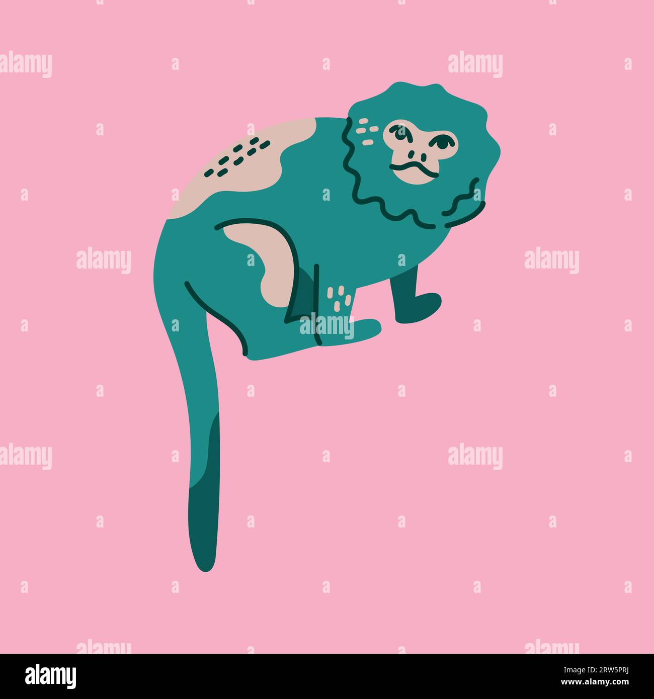 Hand drawn pygmy marmoset monkey color concept. Children's character