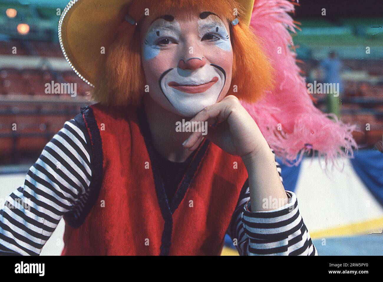 A 1979 portrait of Ringling Brother clown Peggy Williams at clown