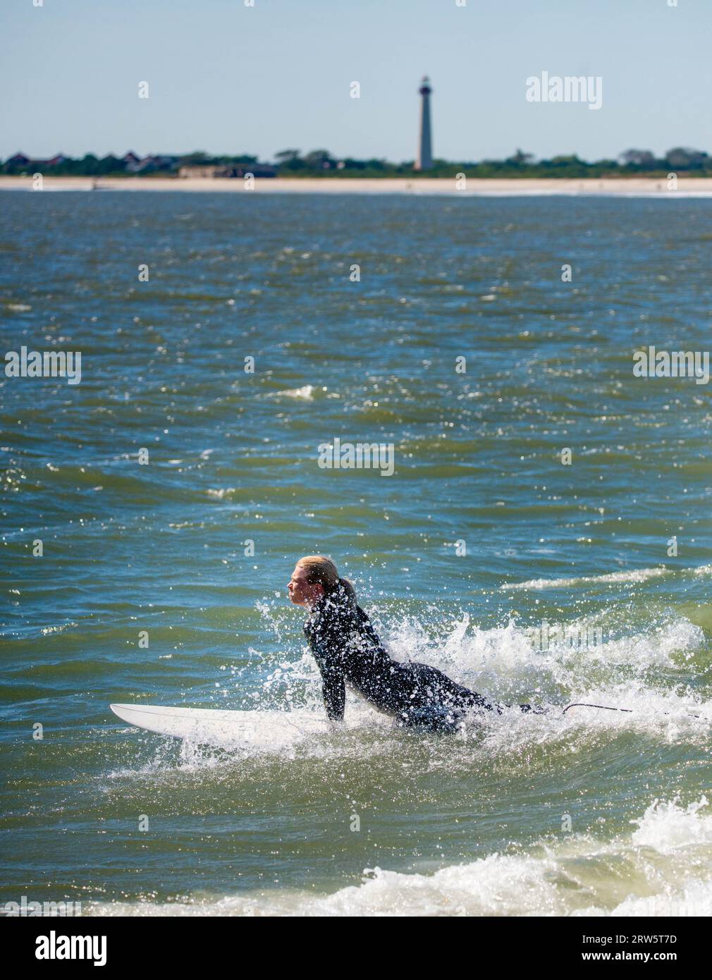 Cape May, United States. 16th Sep, 2023. Surfers attempt to ride some