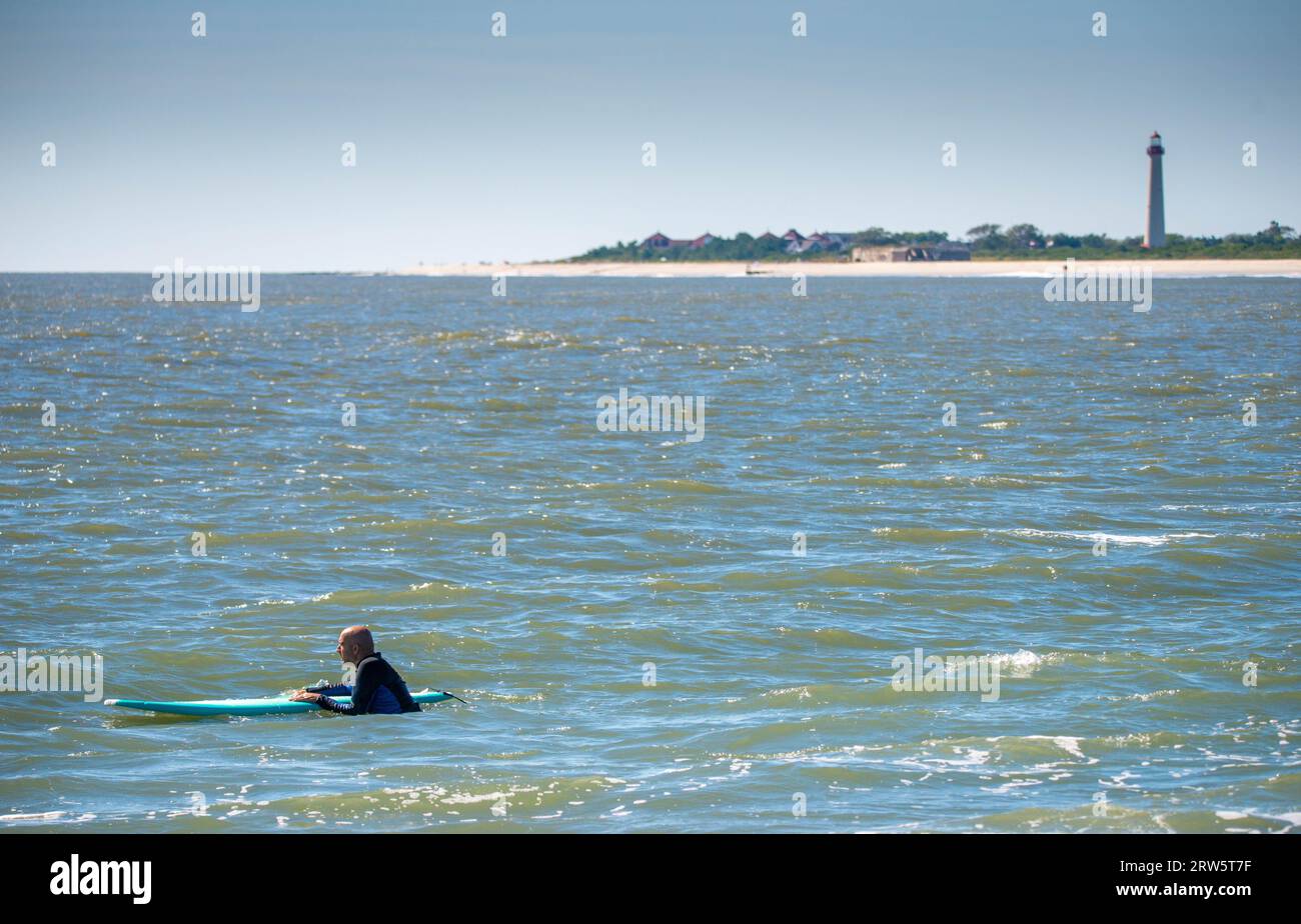 Cape May, United States. 16th Sep, 2023. Surfers attempt to ride some
