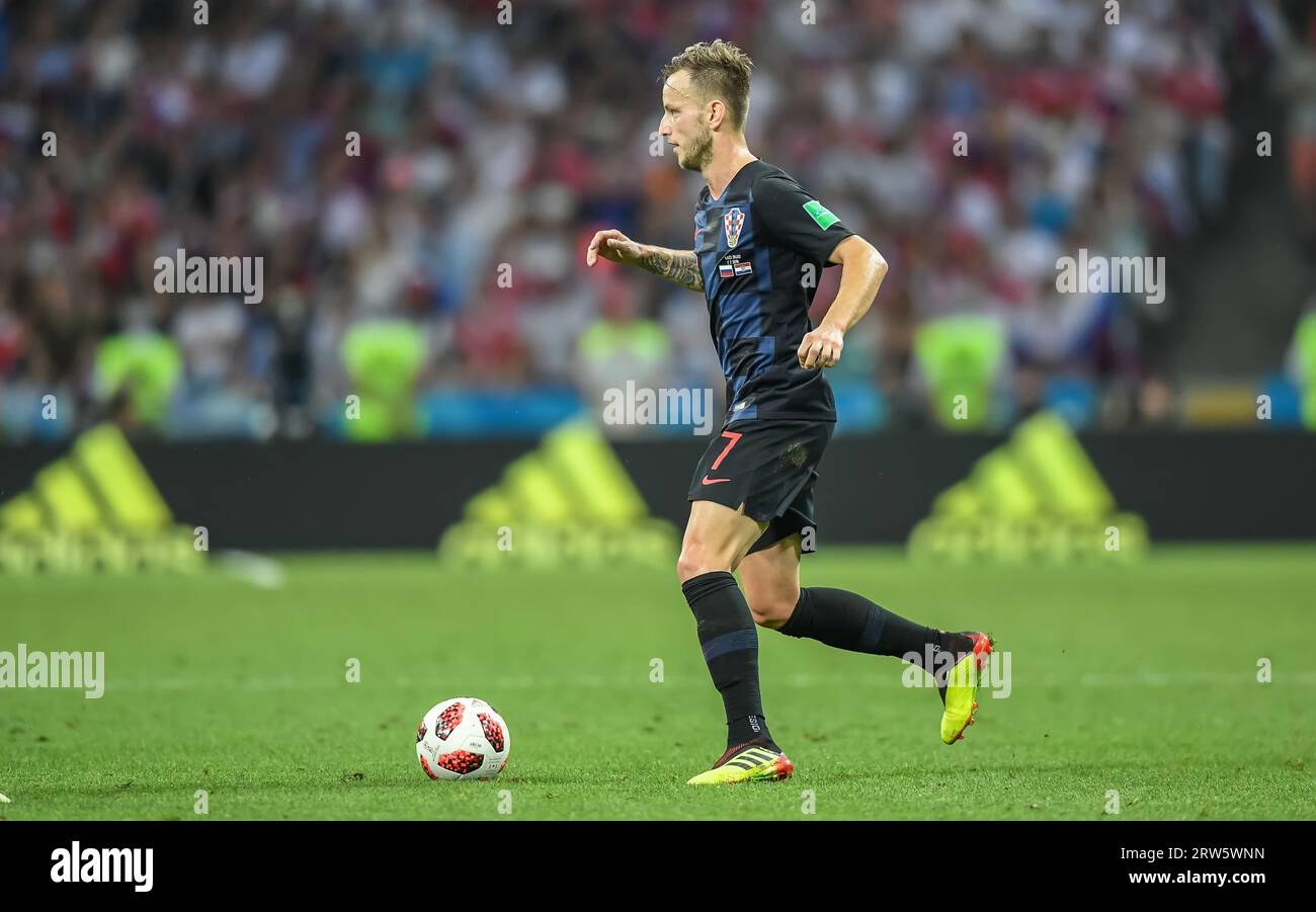 Sochi, Russia – July 7, 2018. Croatia national football team midfielder Ivan Rakitic during World Cup 2018 quarter-final Russia vs Croatia (2-2) Stock Photo