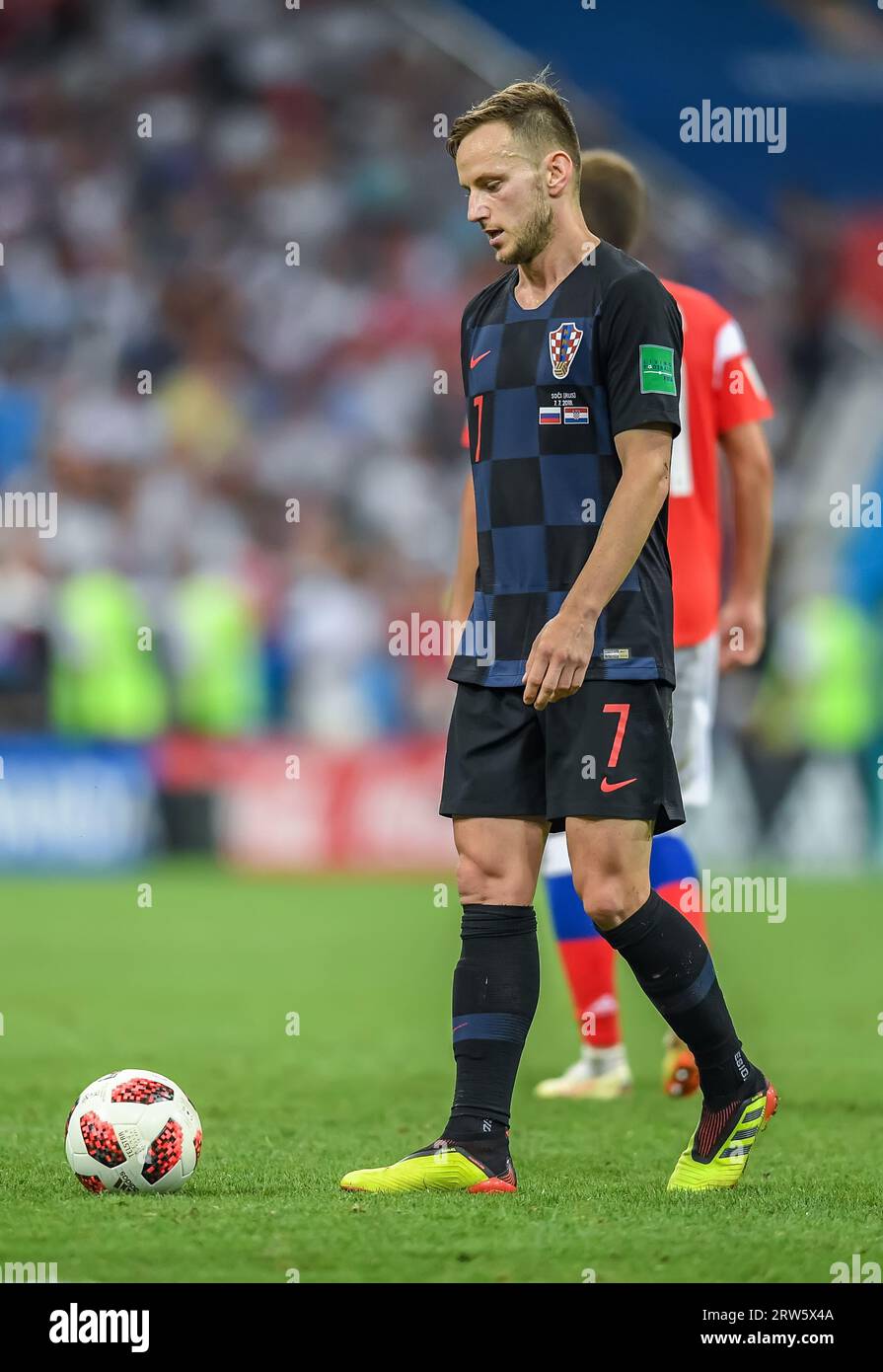Sochi, Russia – July 7, 2018. Croatia national football team midfielder Ivan Rakitic during World Cup 2018 quarter-final Russia vs Croatia (2-2). Stock Photo