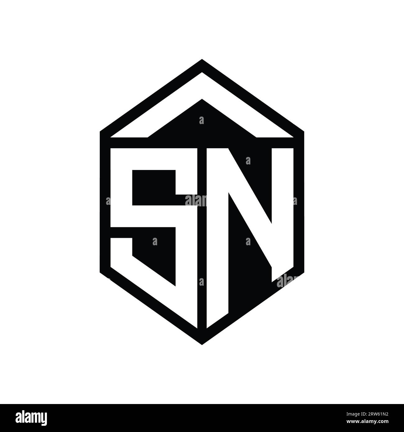 Sn Letter Logo Monogram Simple Hexagon Shield Shape Isolated Style 