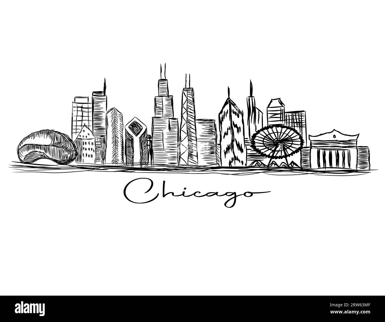 Chicago city skyline sketch Stock Photo