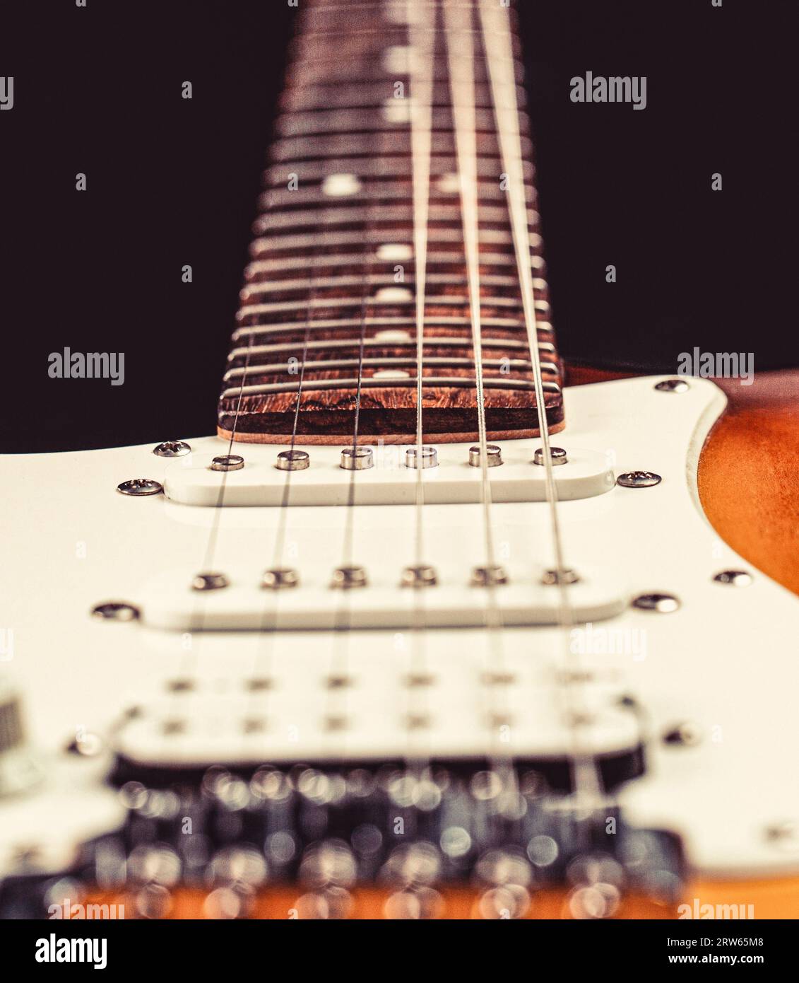 Guitar strings, close up. Electric Bass Guitars. Electric guitar. Close up of music guitar