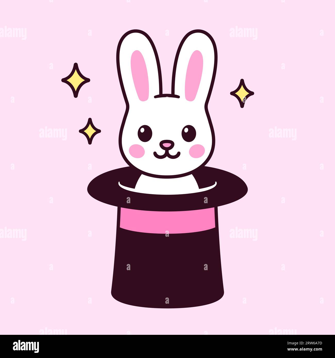Rabbit in magicians hat, magic trick illustration. Cute bunny inside