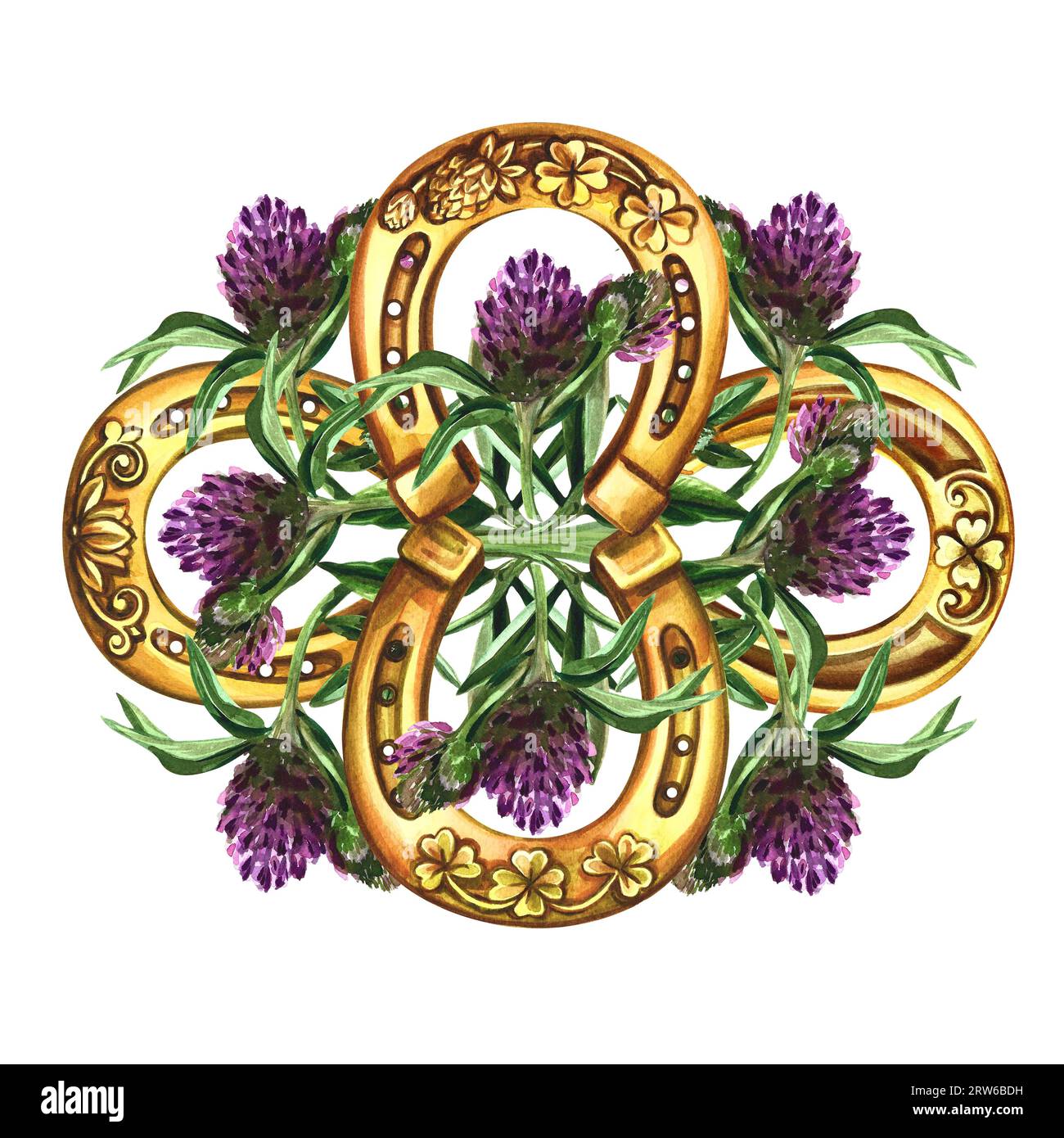 A composition of horseshoes and clover. A symbol of good luck. Handmade ...