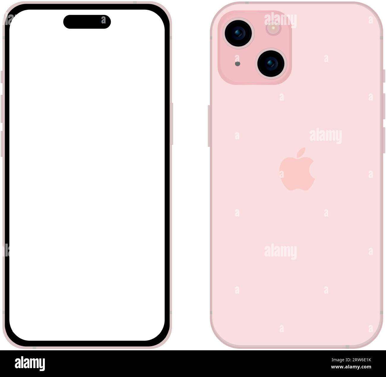New pink Apple iPhone 15 smartphone model, mockup template on white background - Vector illustration Stock Vector