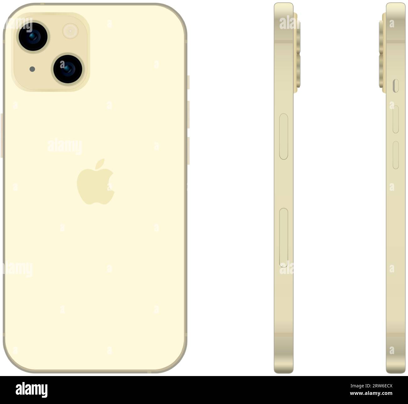 New yellow Apple iPhone 15 smartphone model, mockup template on white background - Vector illustration Stock Vector