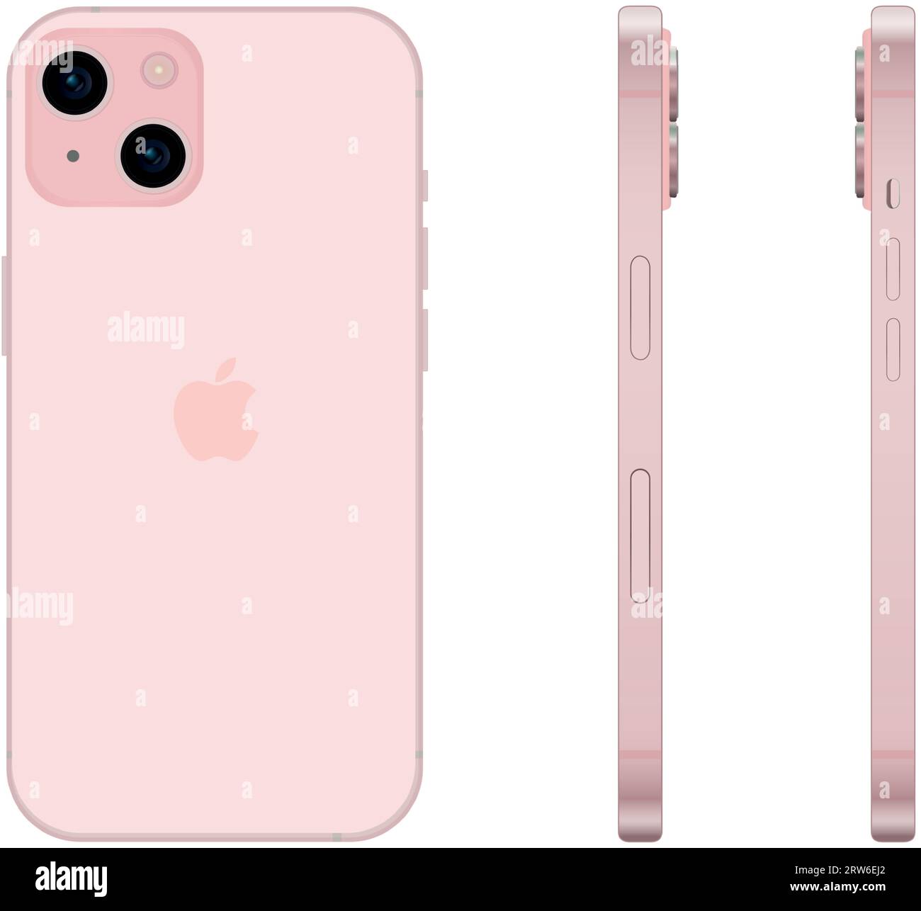 New pink Apple iPhone 15 smartphone model, mockup template on white background - Vector illustration Stock Vector