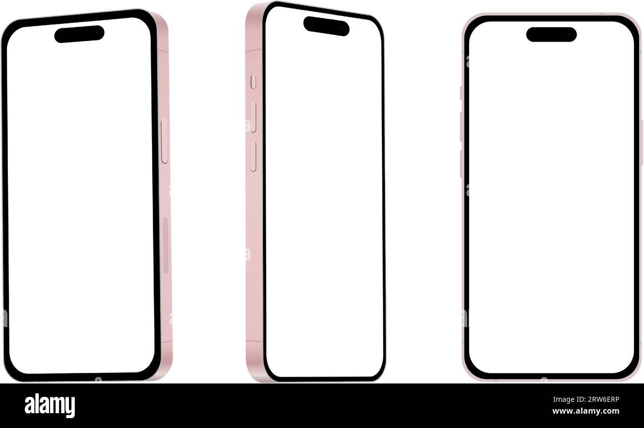 New pink smartphone model 15, mockup template on white background ...
