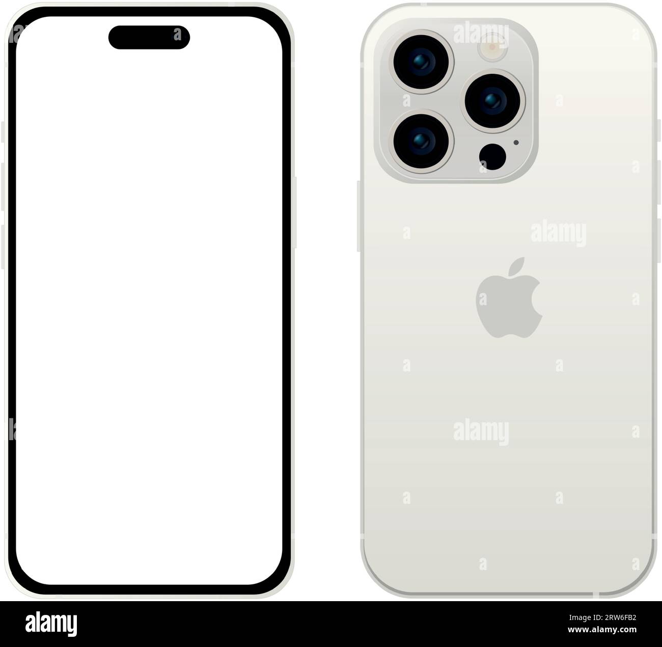 New white TITANIUM Apple iPhone 15 PRO smartphone model, mockup template on white background - Vector illustration Stock Vector