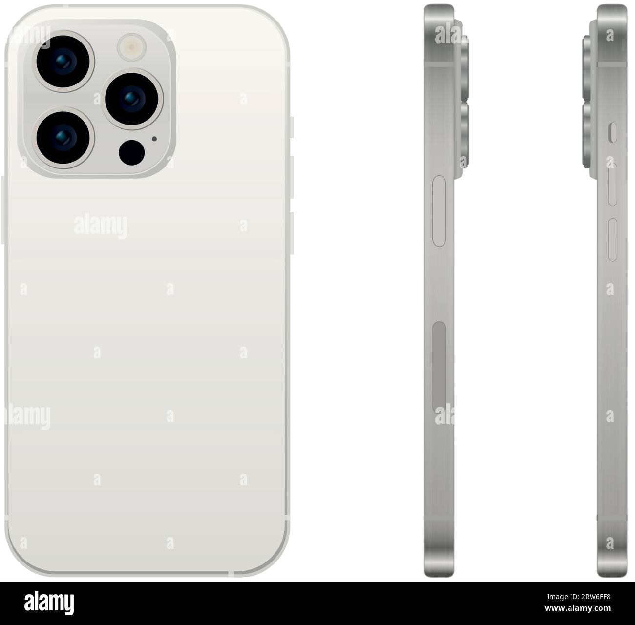 New white TITANIUM smartphone model 15 PRO, mockup template on white