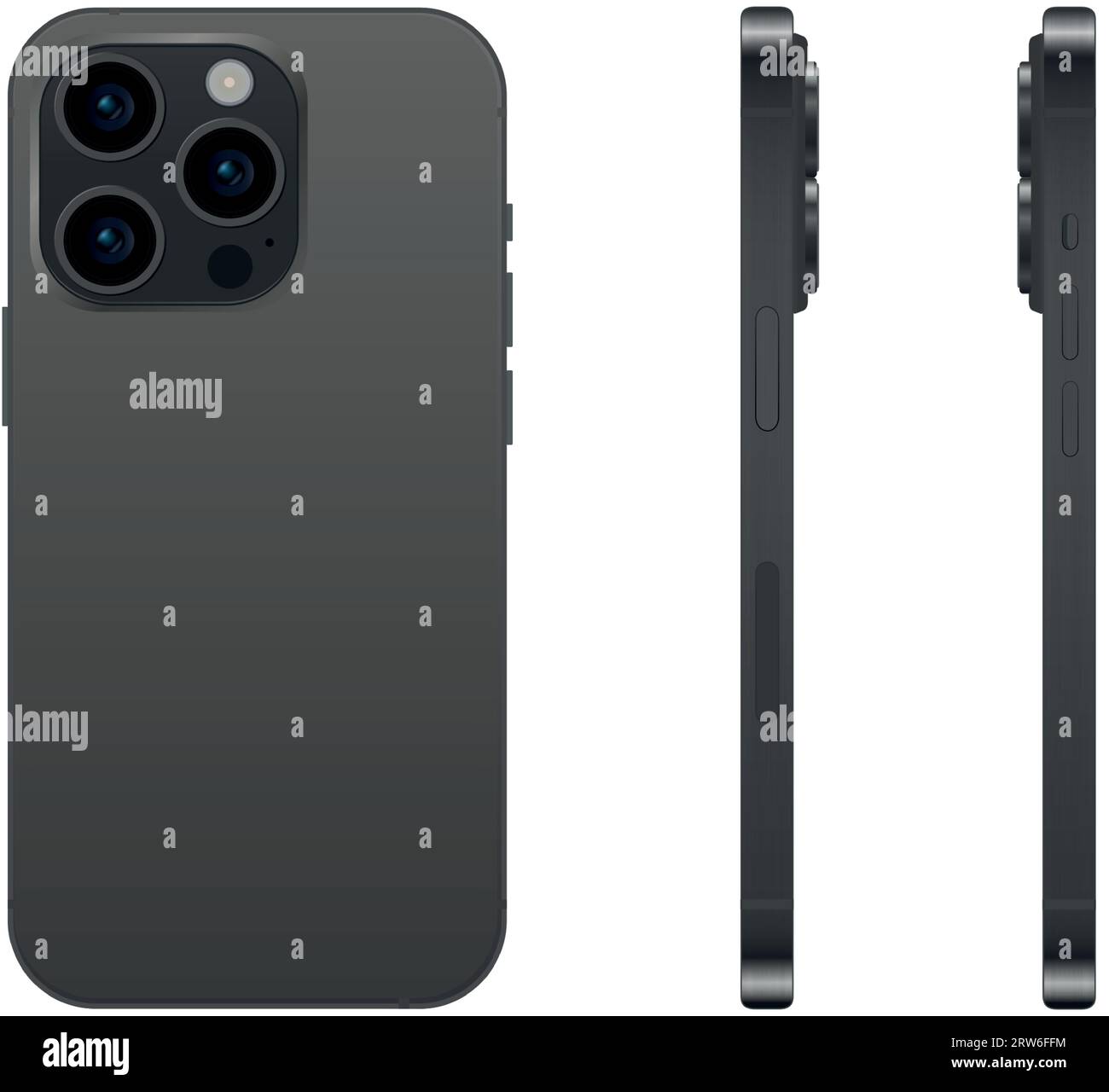New black TITANIUM smartphone model 15 PRO, mockup template on white