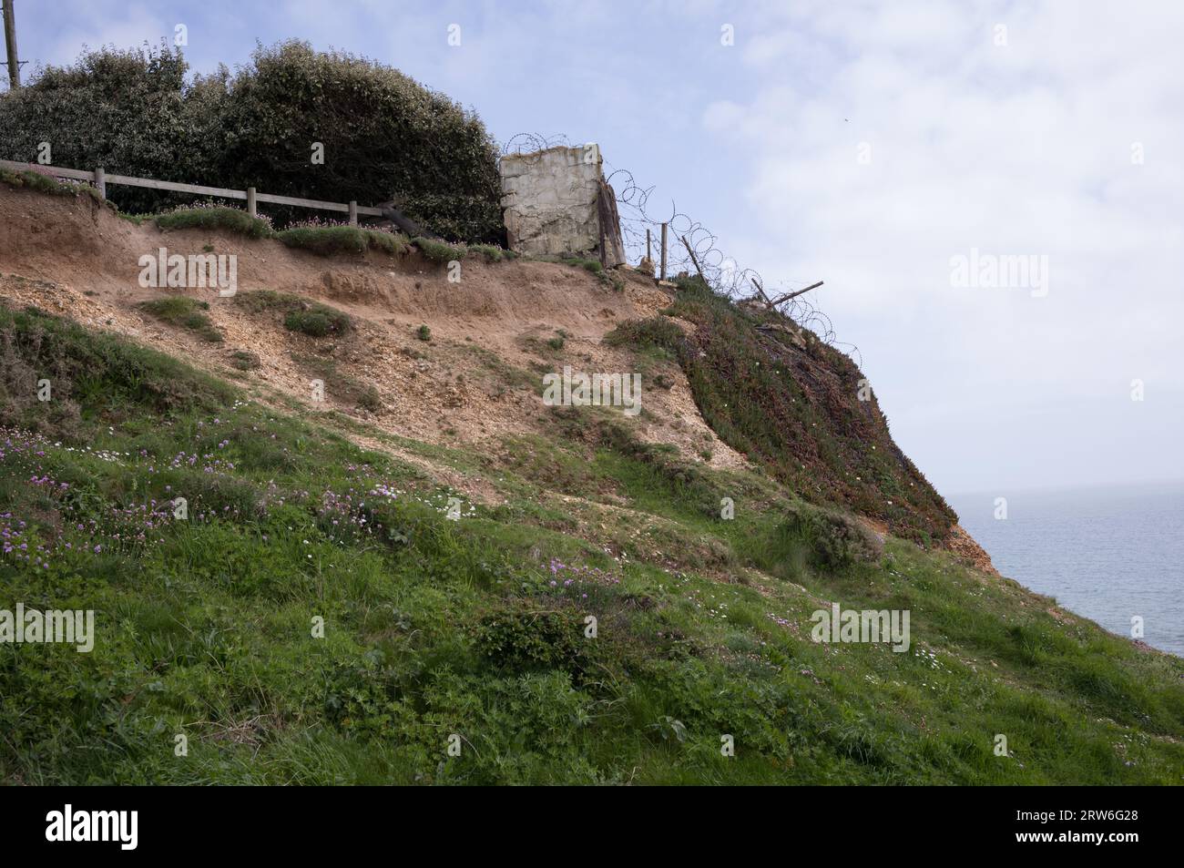 Cliff erosion at Barton on Sea, New Milton, Hants, England, UK Stock