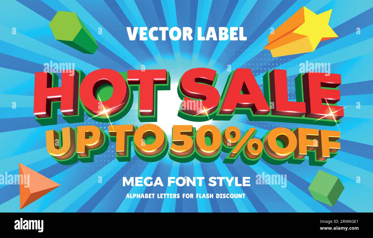Hot sale. 3D shopping discount. Font template for big title. Special