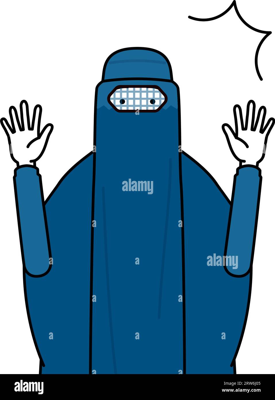Muslim woman in burqa raising her hand in surprise, Vector Illustration