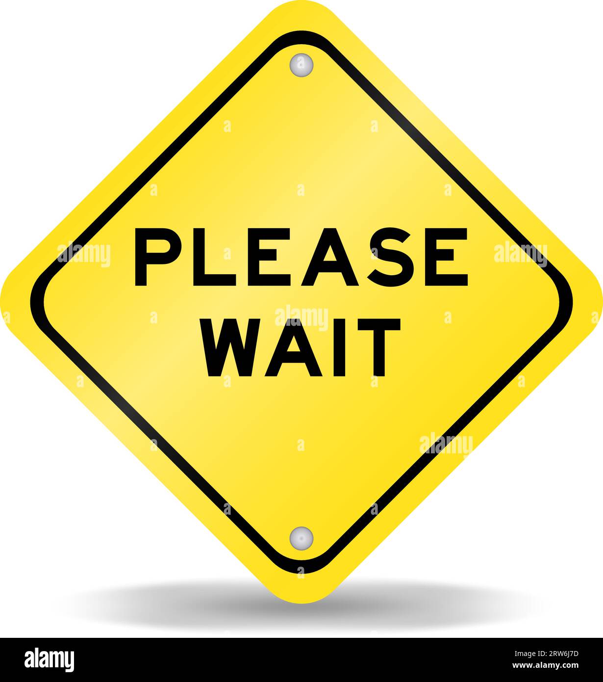 Yellow color transportation sign with word please wait on white Yellow color transportation sign with word please wait on white