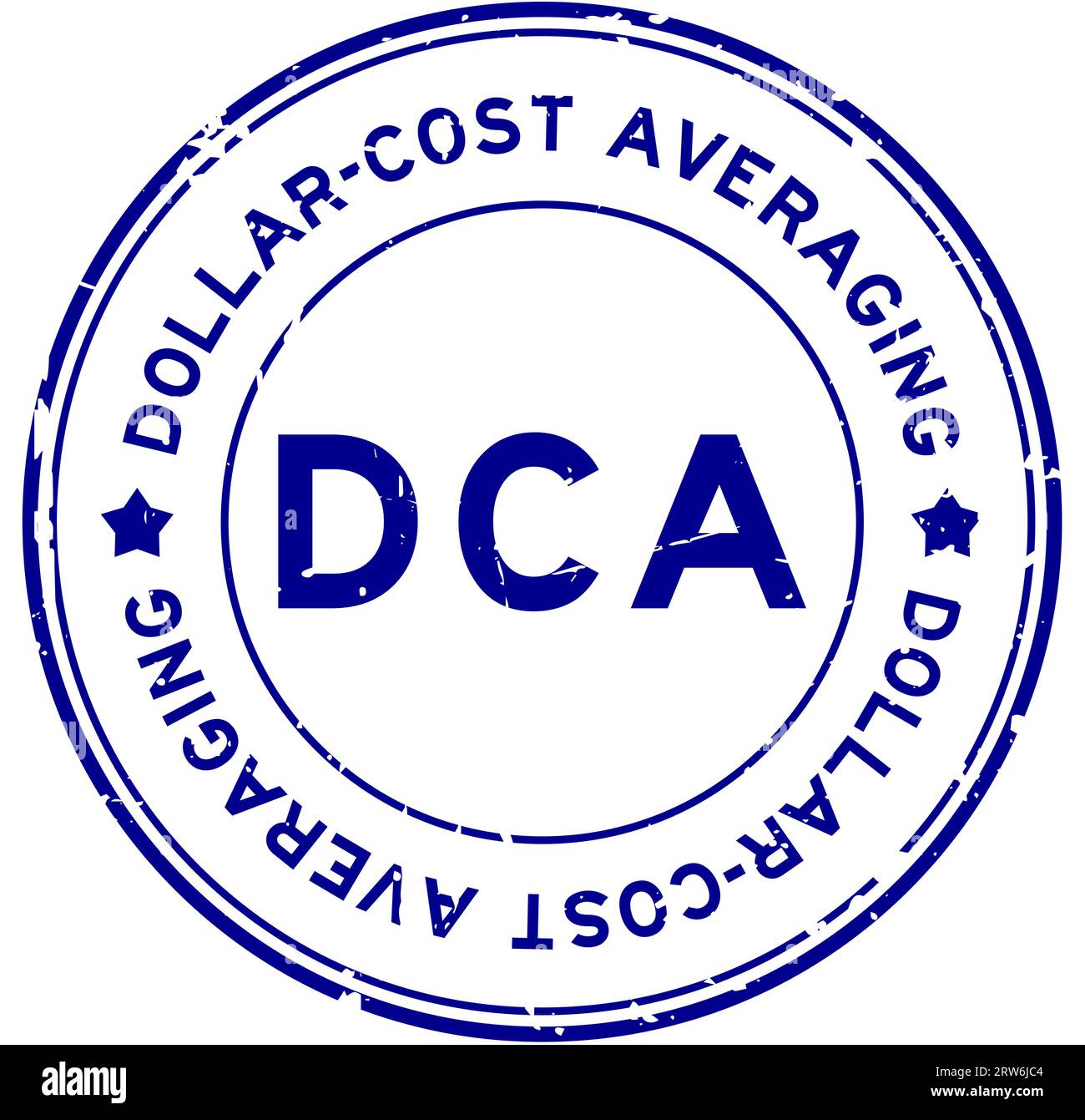 Grunge blue DCA Dollar-cost averaging word round rubber seal stamp on white background Stock Vector