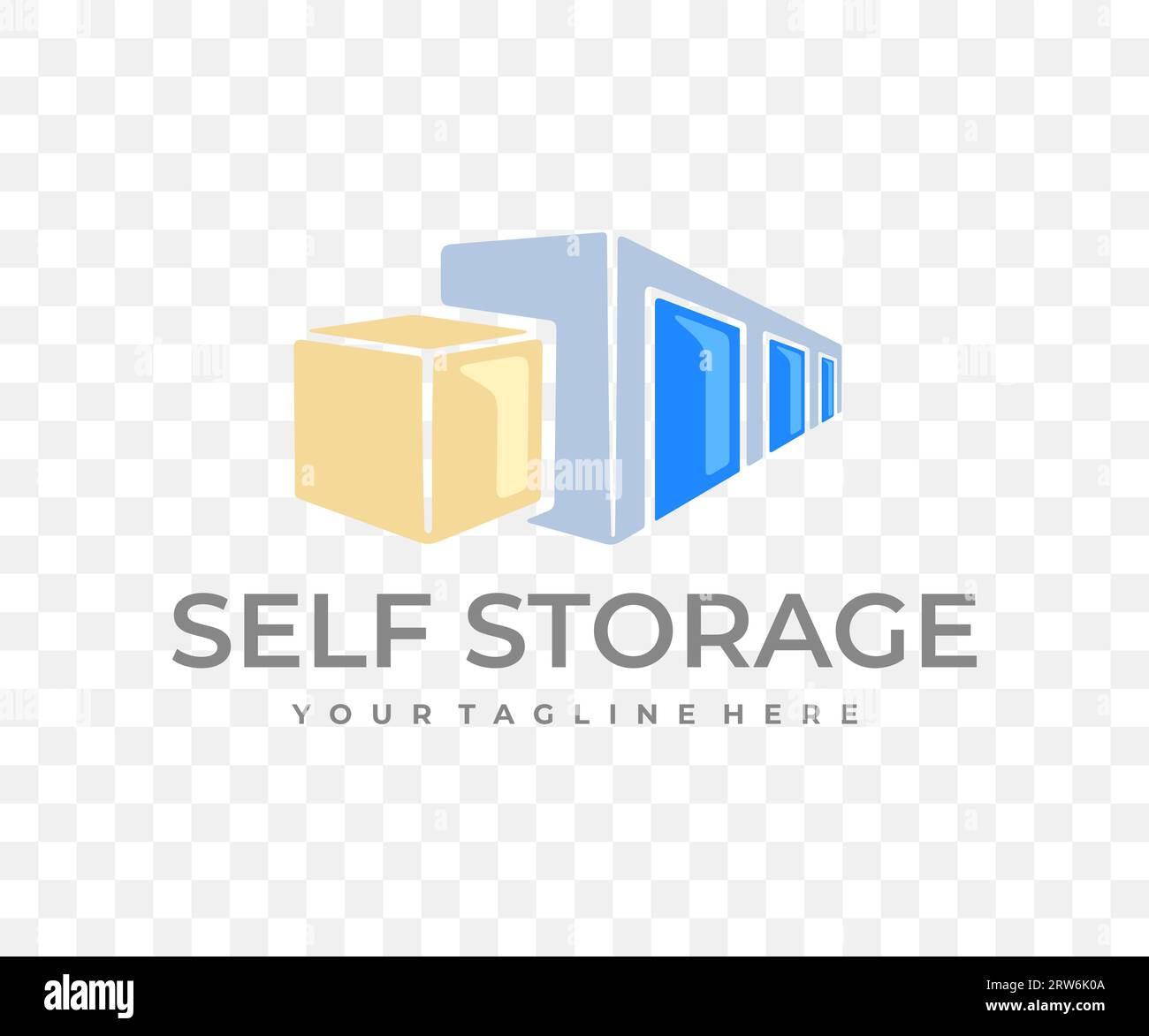 Self storage unit, cardboard box, garage and door, graphic design