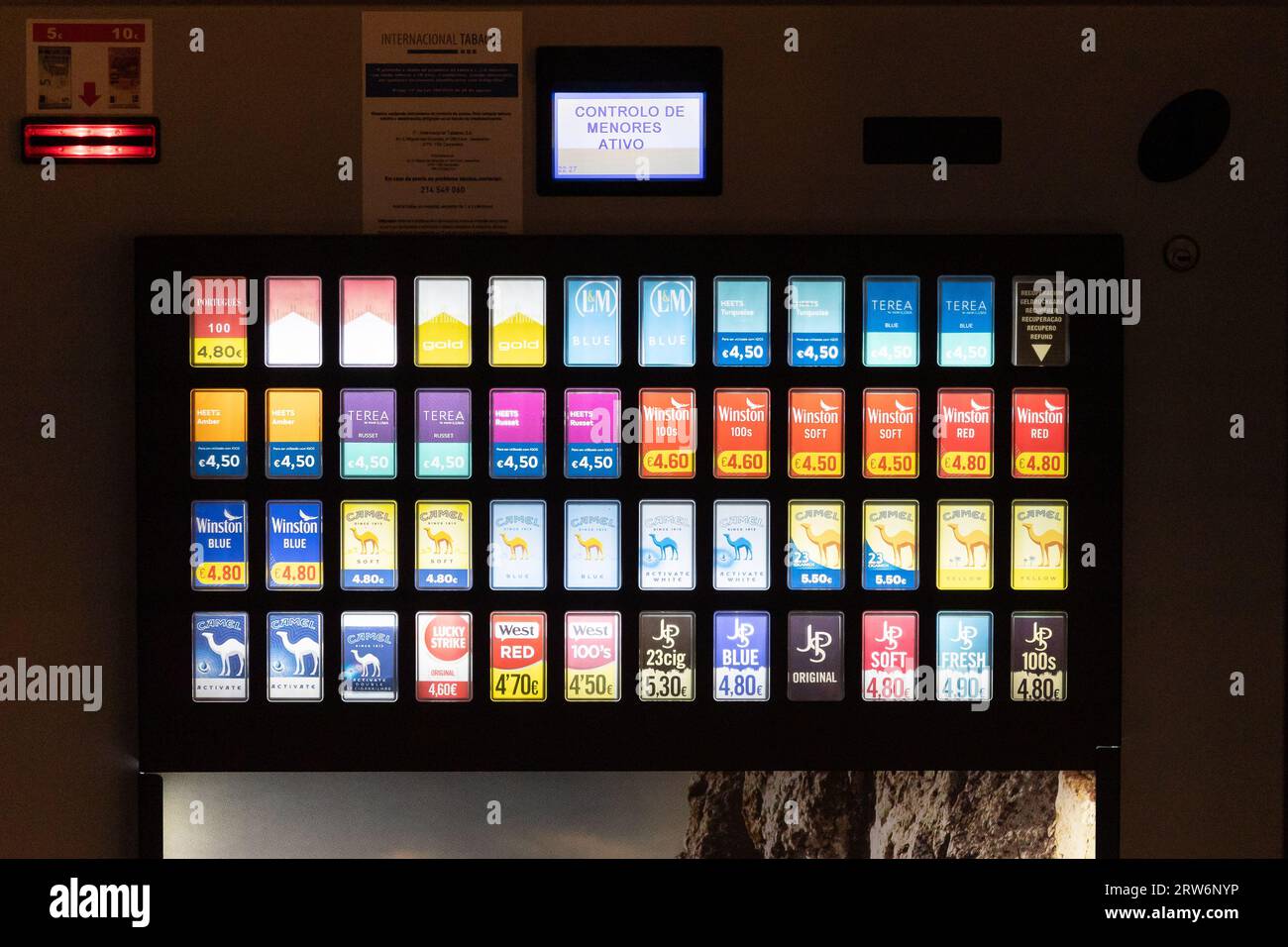 27 July 2023 Lisbon, Portugal cigarette vending machine. Mid shot