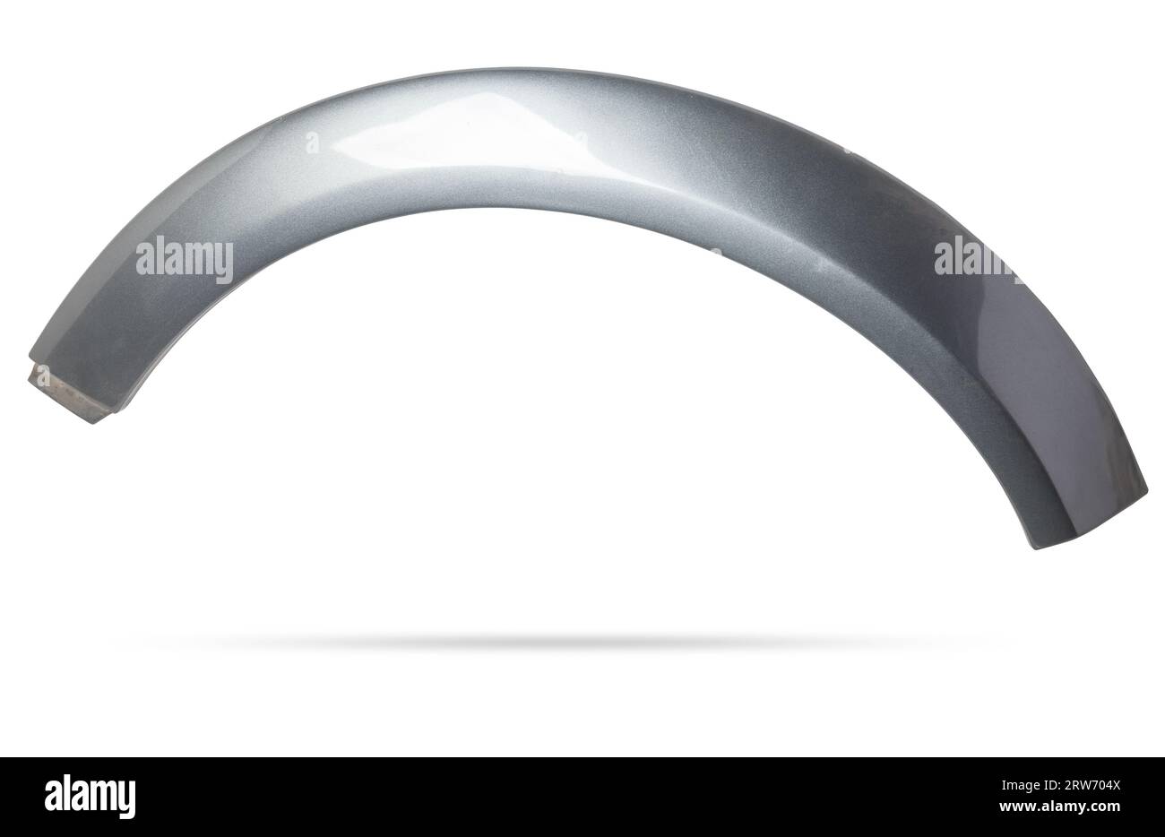 Gray plastic fender flare on a white isolated background in a photo studio for sale or replacement in a car service. Mudguard on auto-parsing for repa Stock Photo