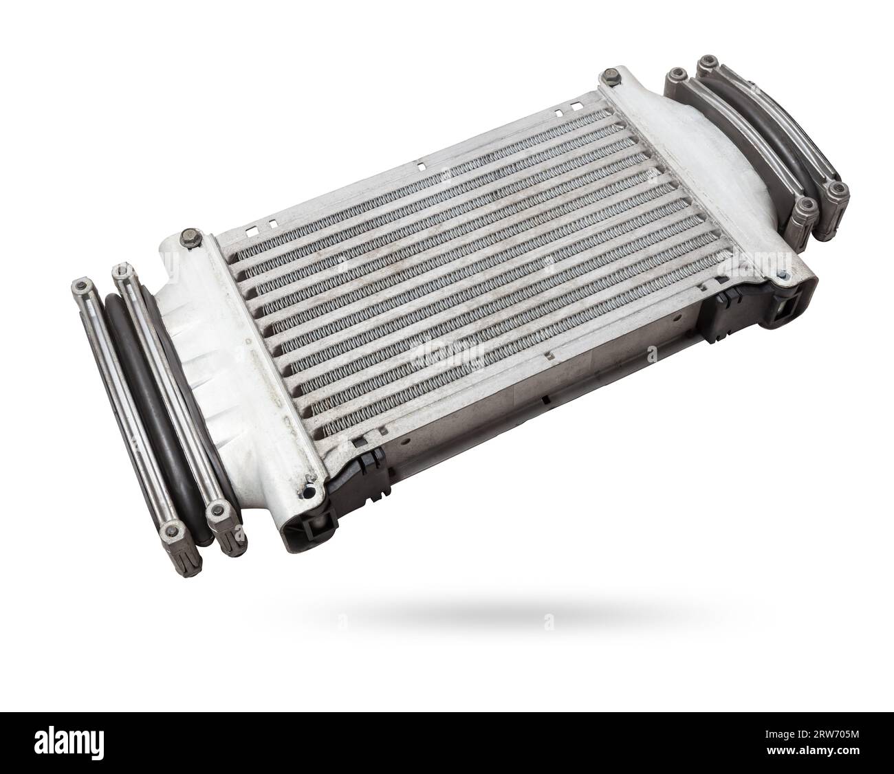 Car intercooler radiator for turbine cooling isolated on white