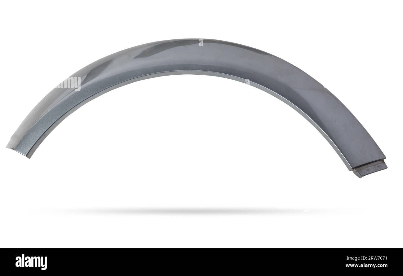 Gray plastic fender flare on a white isolated background in a photo studio for sale or replacement in a car service. Mudguard on auto-parsing for repa Stock Photo